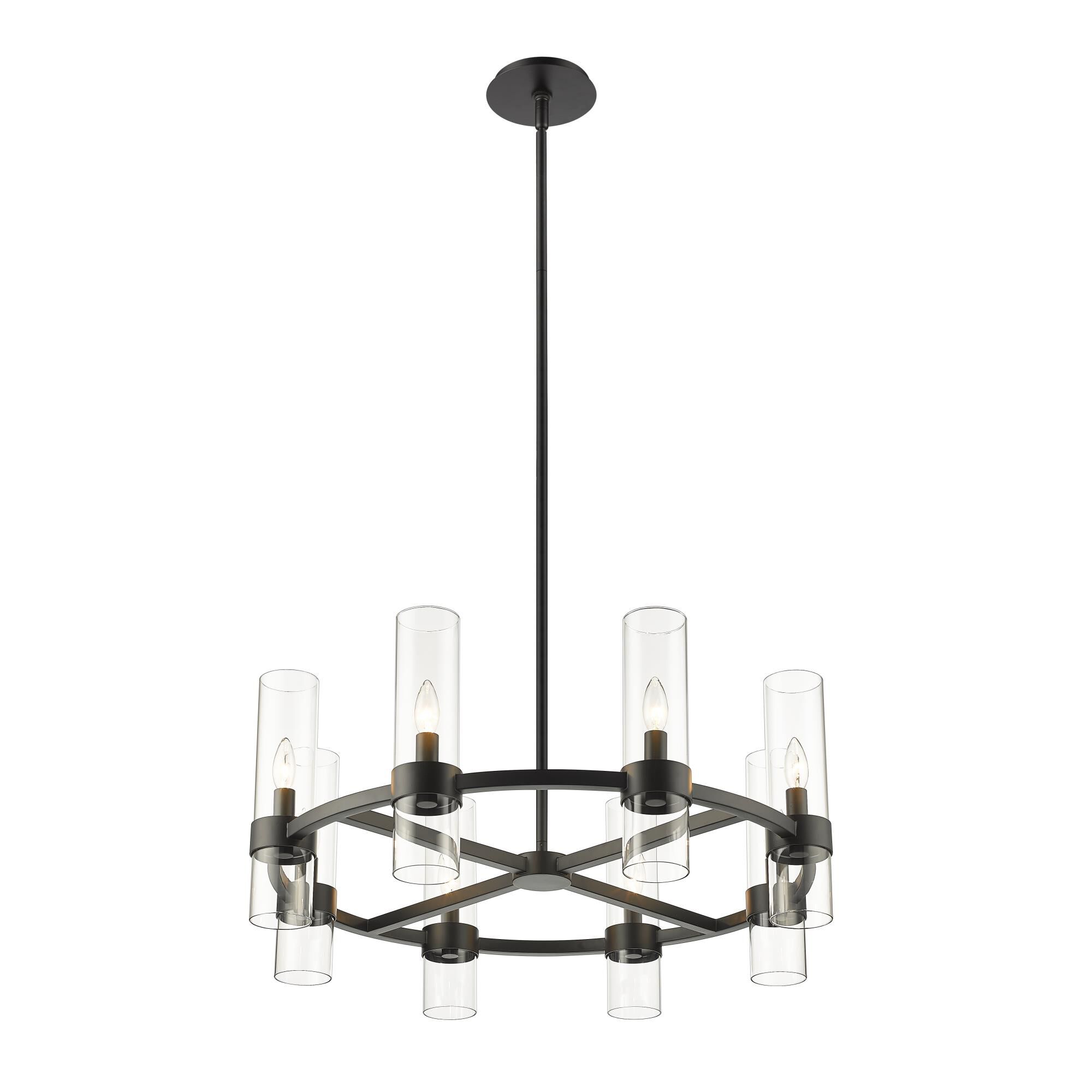 Shown in Matte Black finish and Glass shade