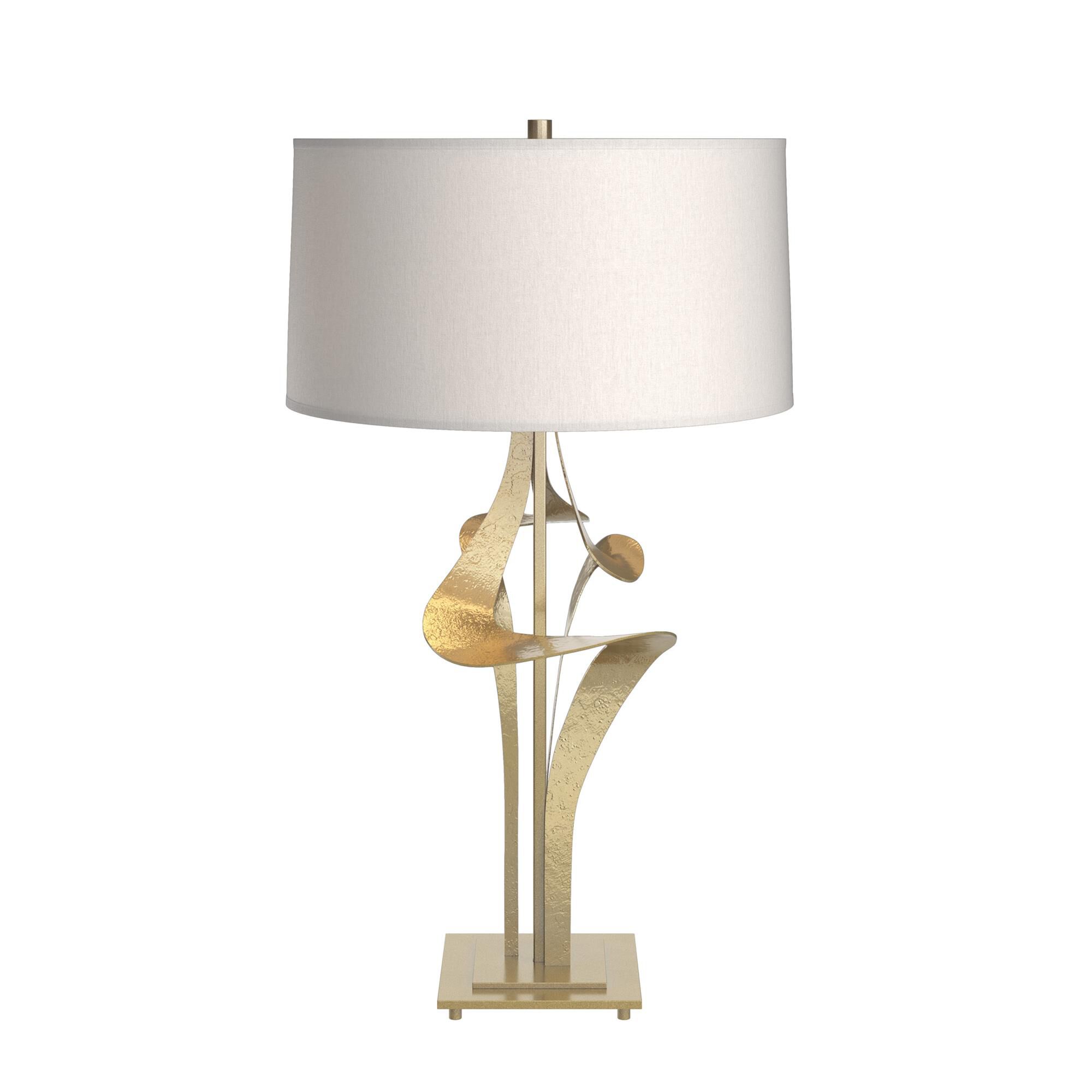 Shown in Modern Brass finish and Flax shade