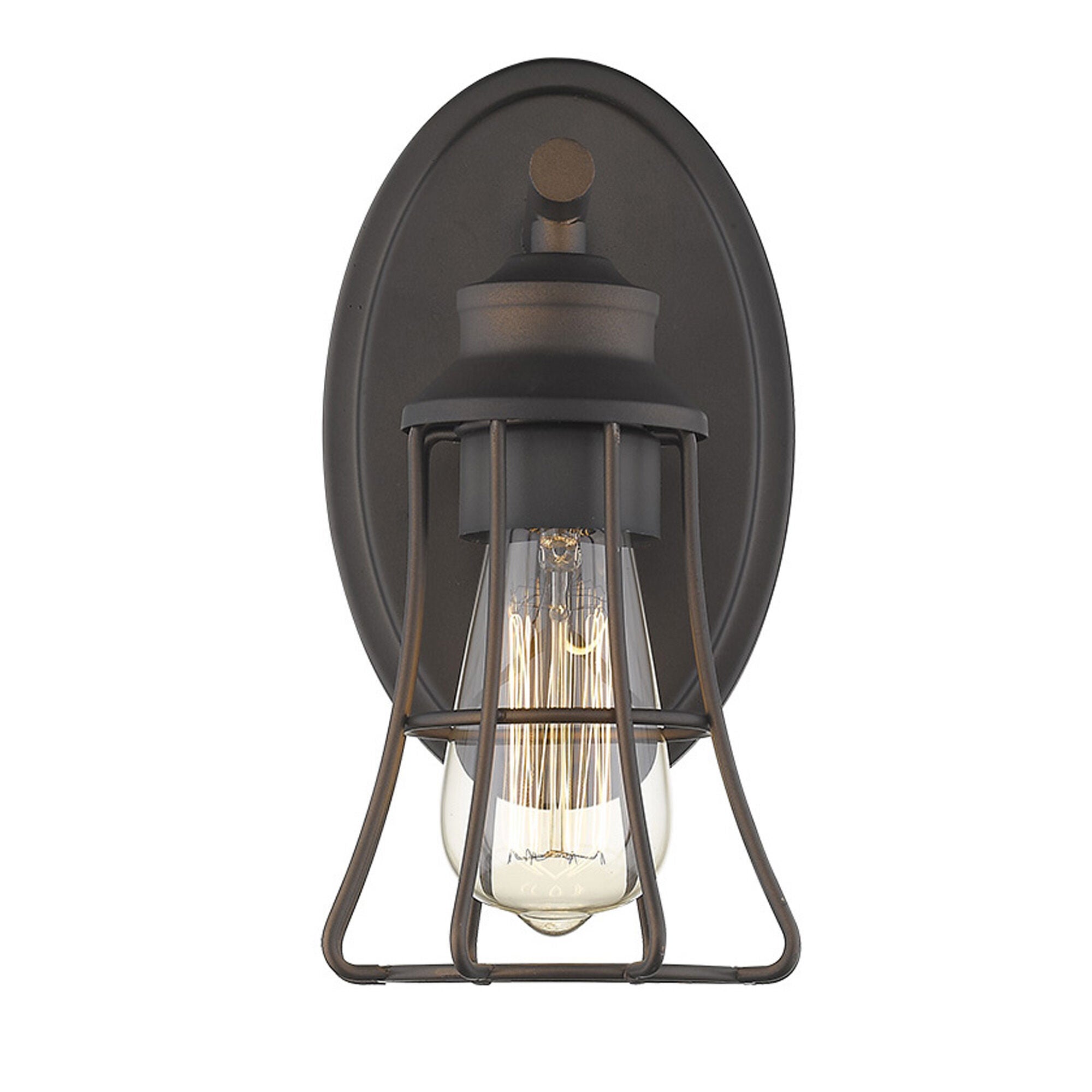 Shown in Oil-Rubbed Bronze finish and Oil-Rubbed Bronze glass and Oil-Rubbed Bronze, Geometric Metal Cage shade