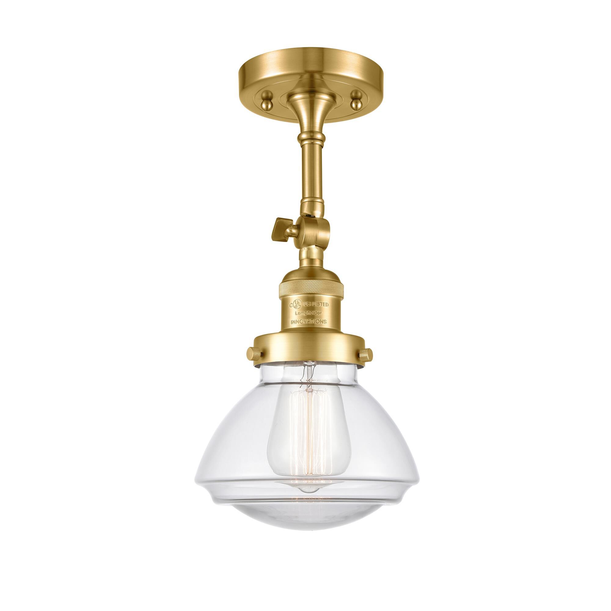 Shown in Satin Gold finish and Clear Olean glass