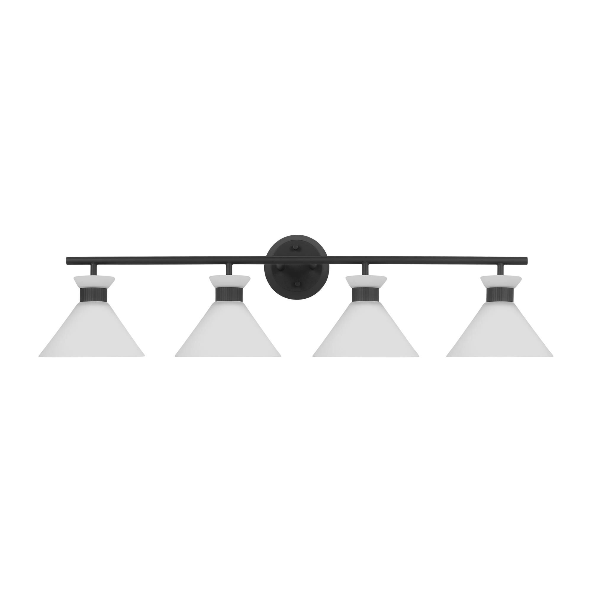 Shown in Midnight Black finish and Etched White Glass s shade