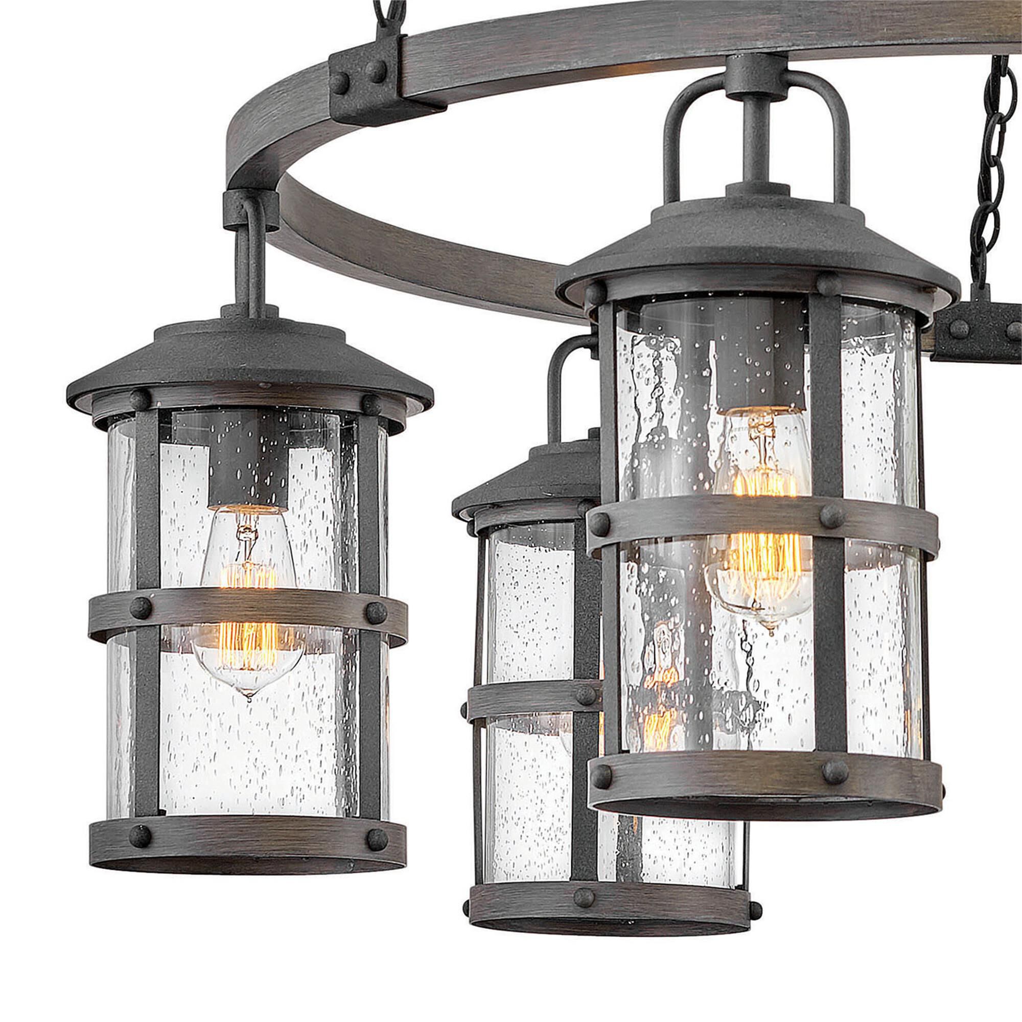 Shown in Aged Zinc with Driftwood Gray finish and Clear Seedy glass