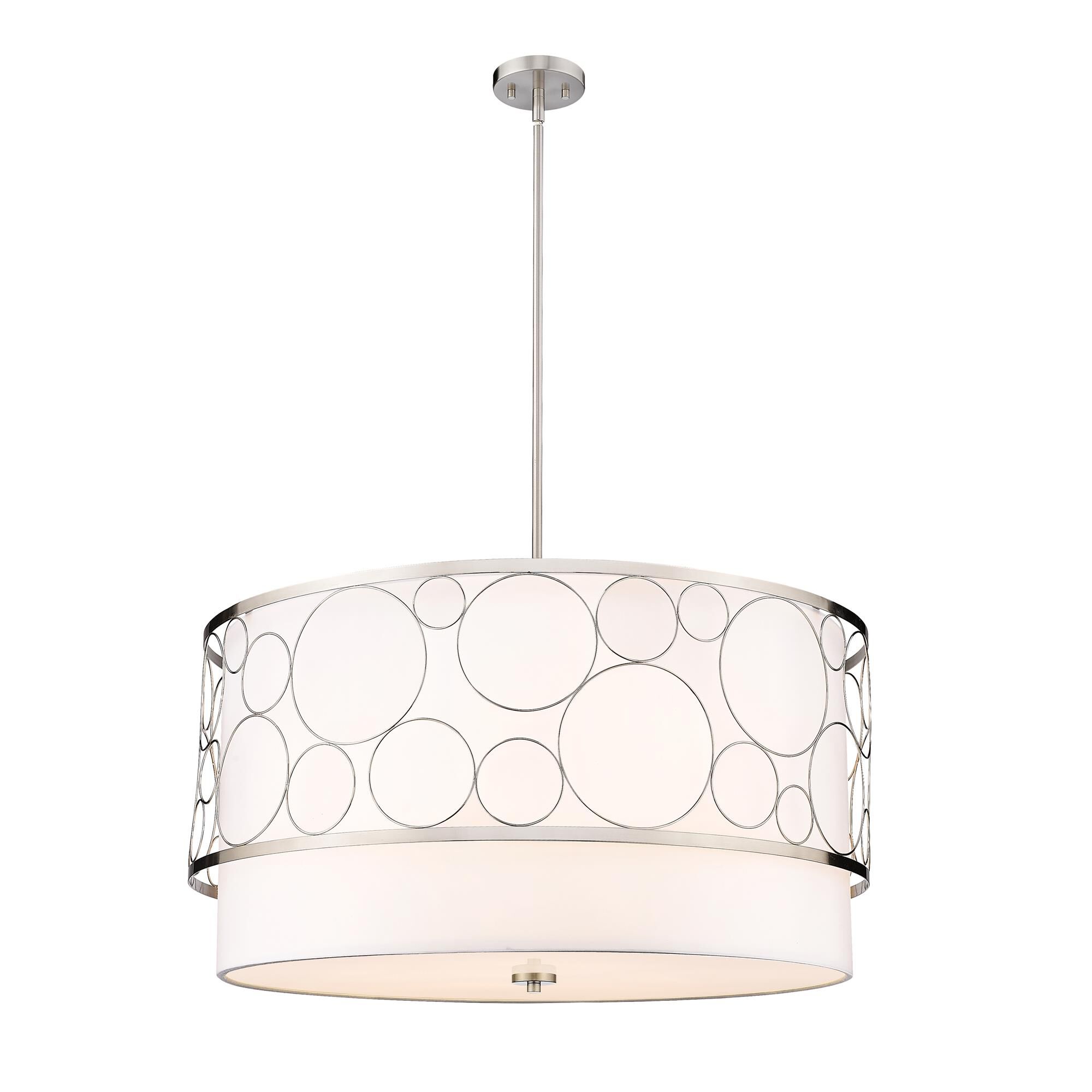 Shown in Brushed Nickel finish and White glass and White shade