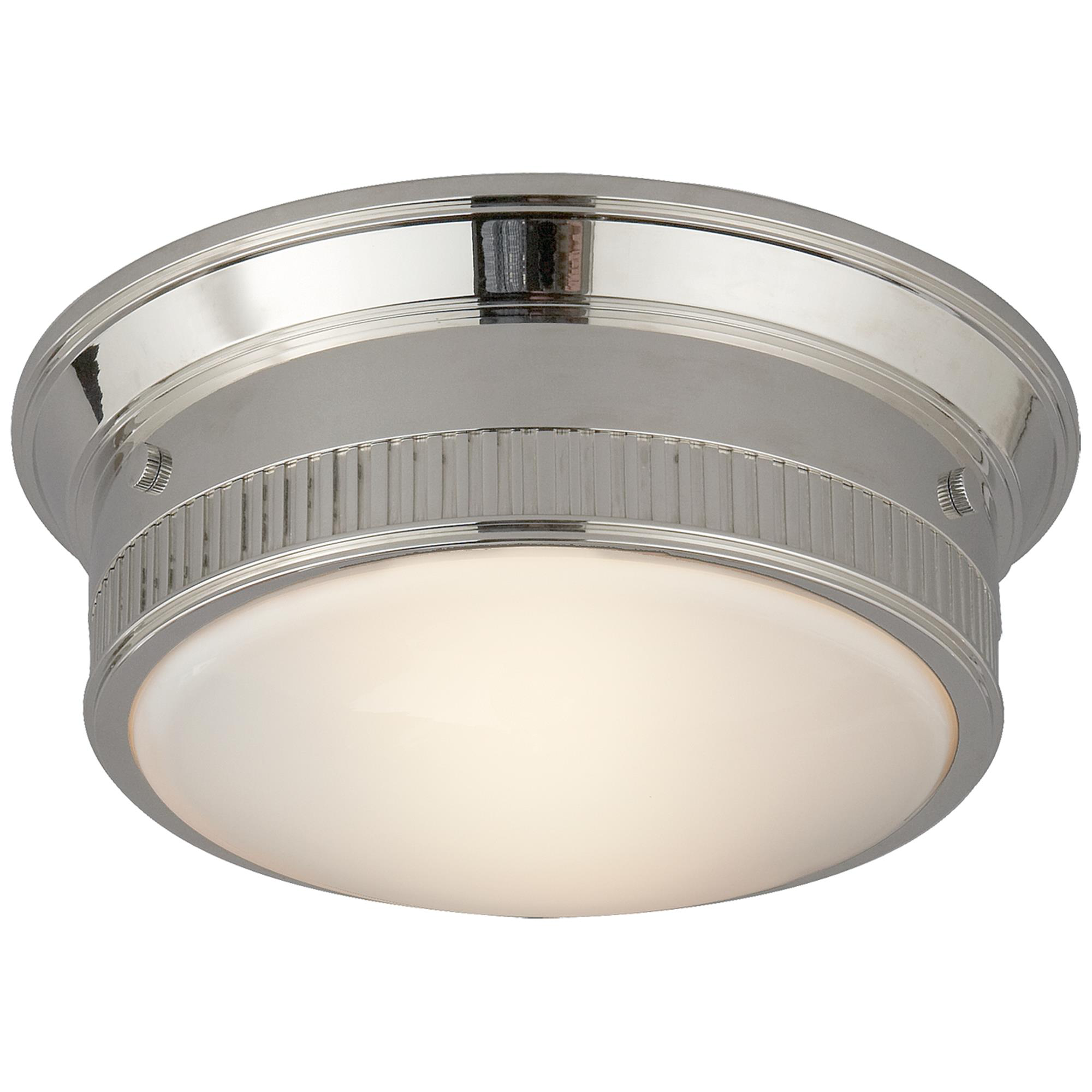 Shown in Polished Nickel finish and White glass