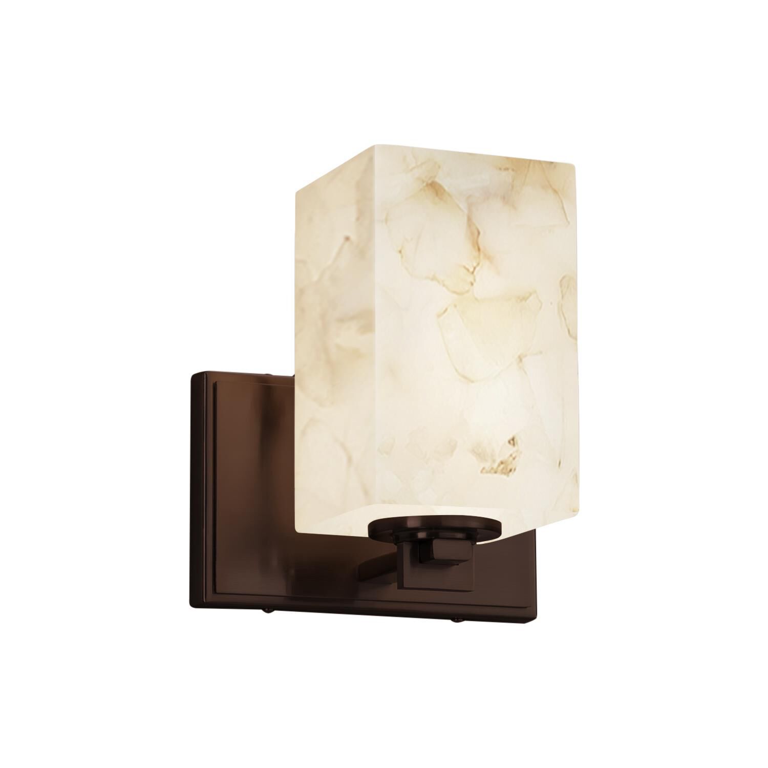 Shown in Dark Bronze finish and Shaved Alabaster Rocks Cast Into Resin glass and Square with Flat Rim accent