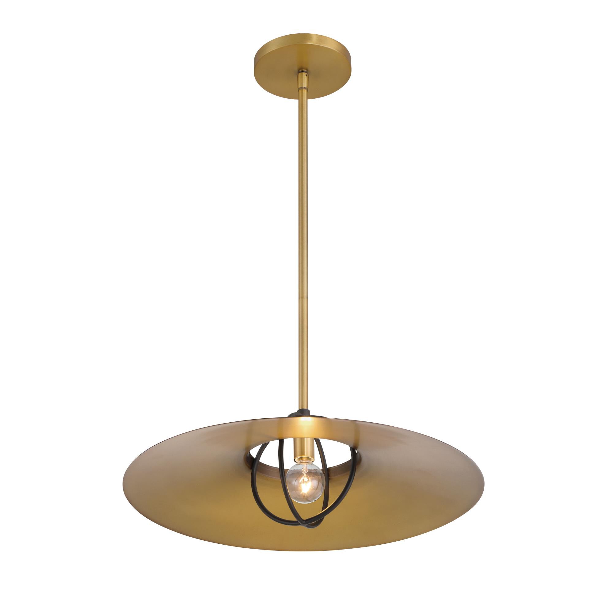 Shown in Legacy Brass & Dark Matte Blac finish and Legacy Brass glass and Steel shade