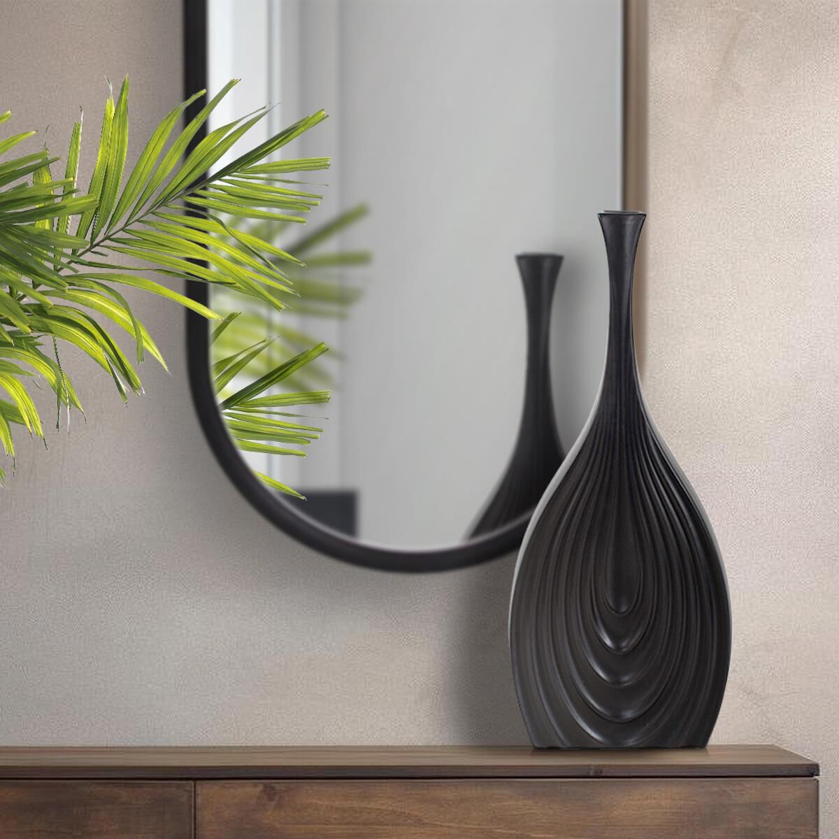 Black Onion Tapered Low Ceramic Vase-Urn by Howard Elliott Collection