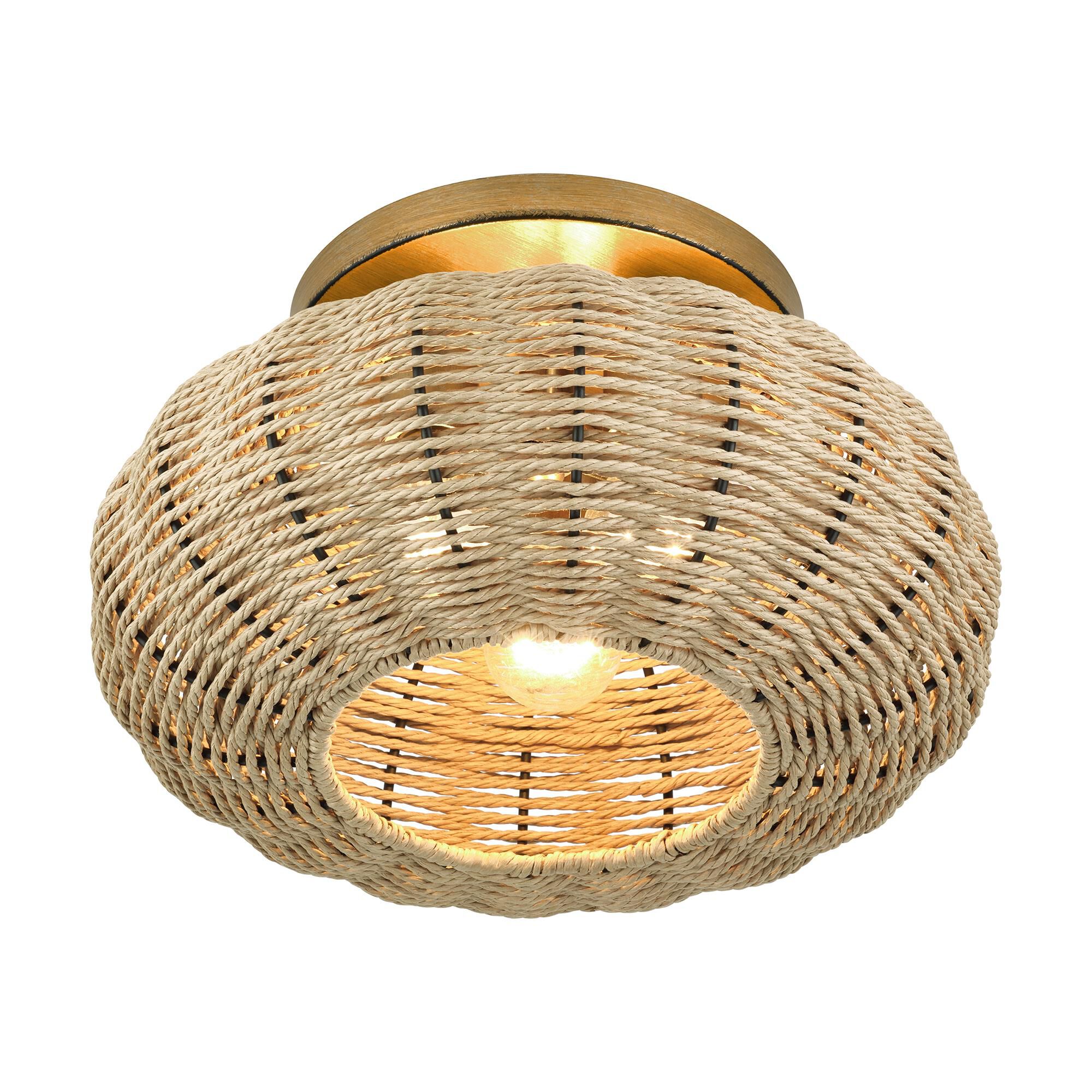 Shown in Antique Gold Leaf finish and Hand-Woven French Beige Paper Rope shade