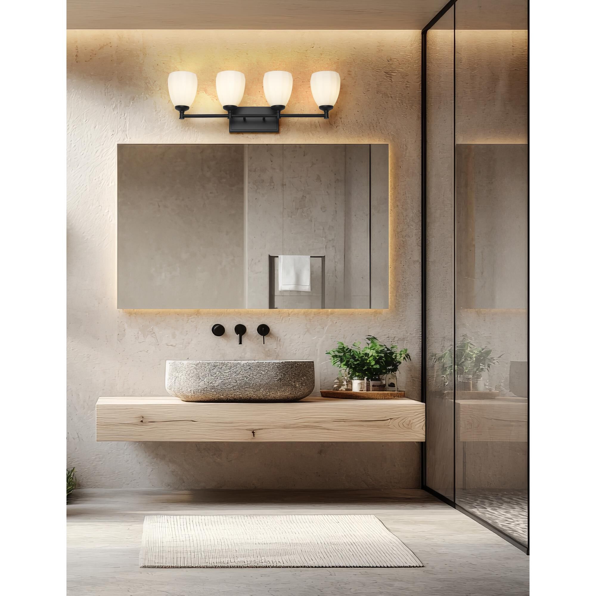 Shown in Matte Black finish and Matte Opal glass and Matte Opal shade