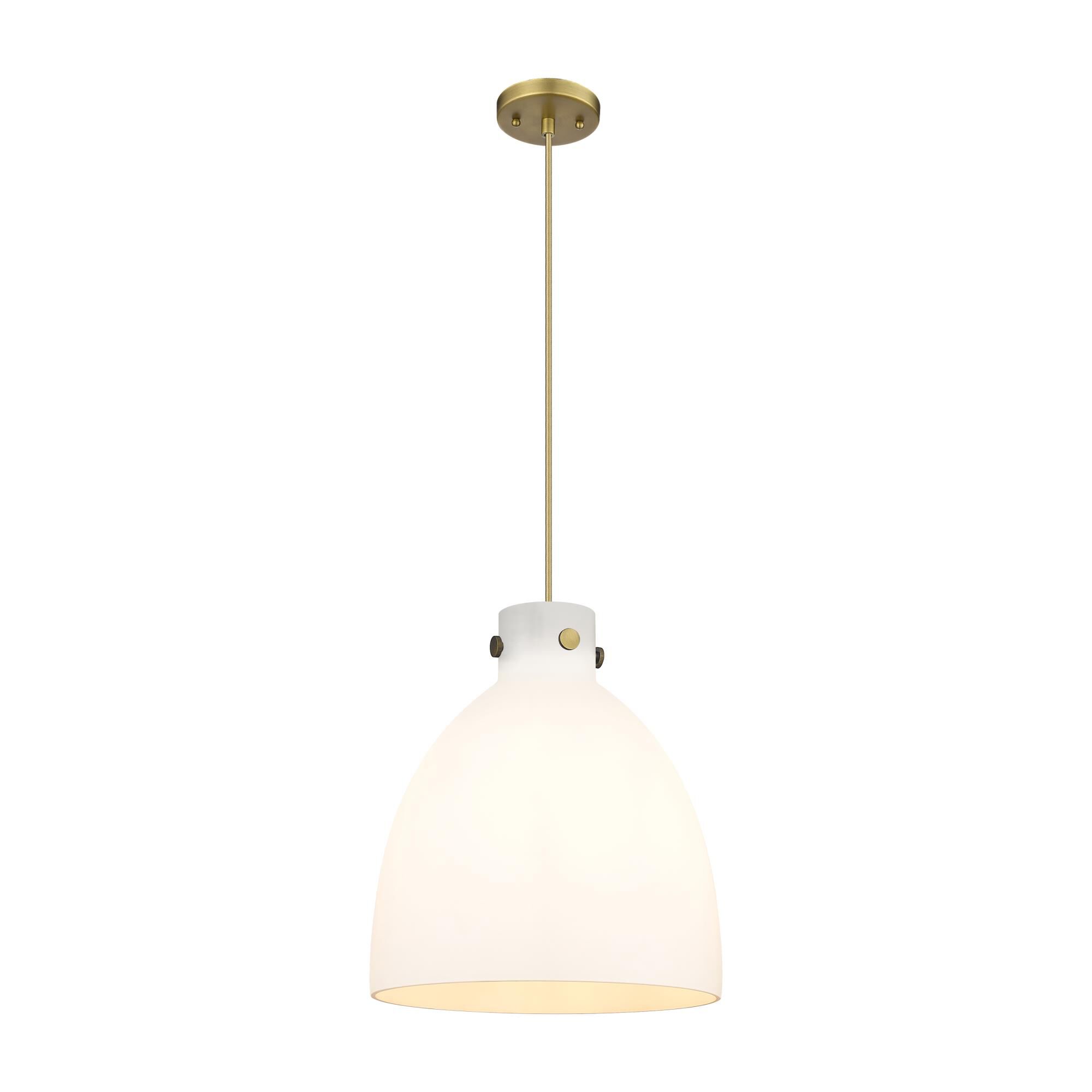 Shown in Brushed Brass finish and Matte White glass