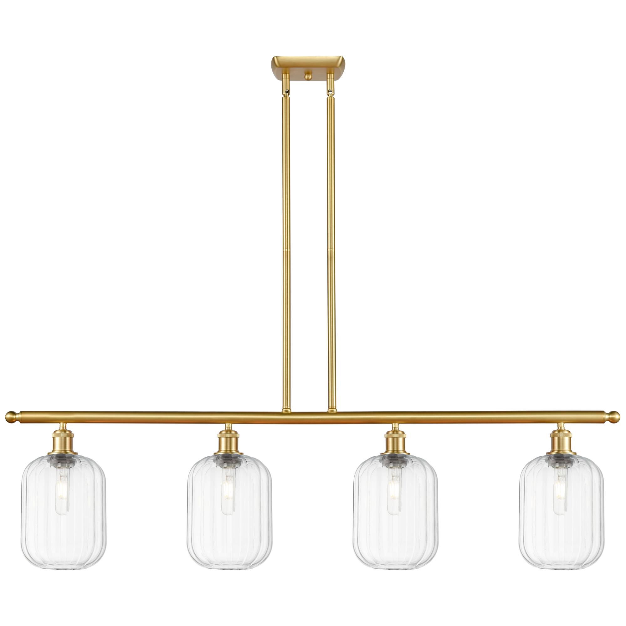 Shown in Satin Gold finish and Clear glass