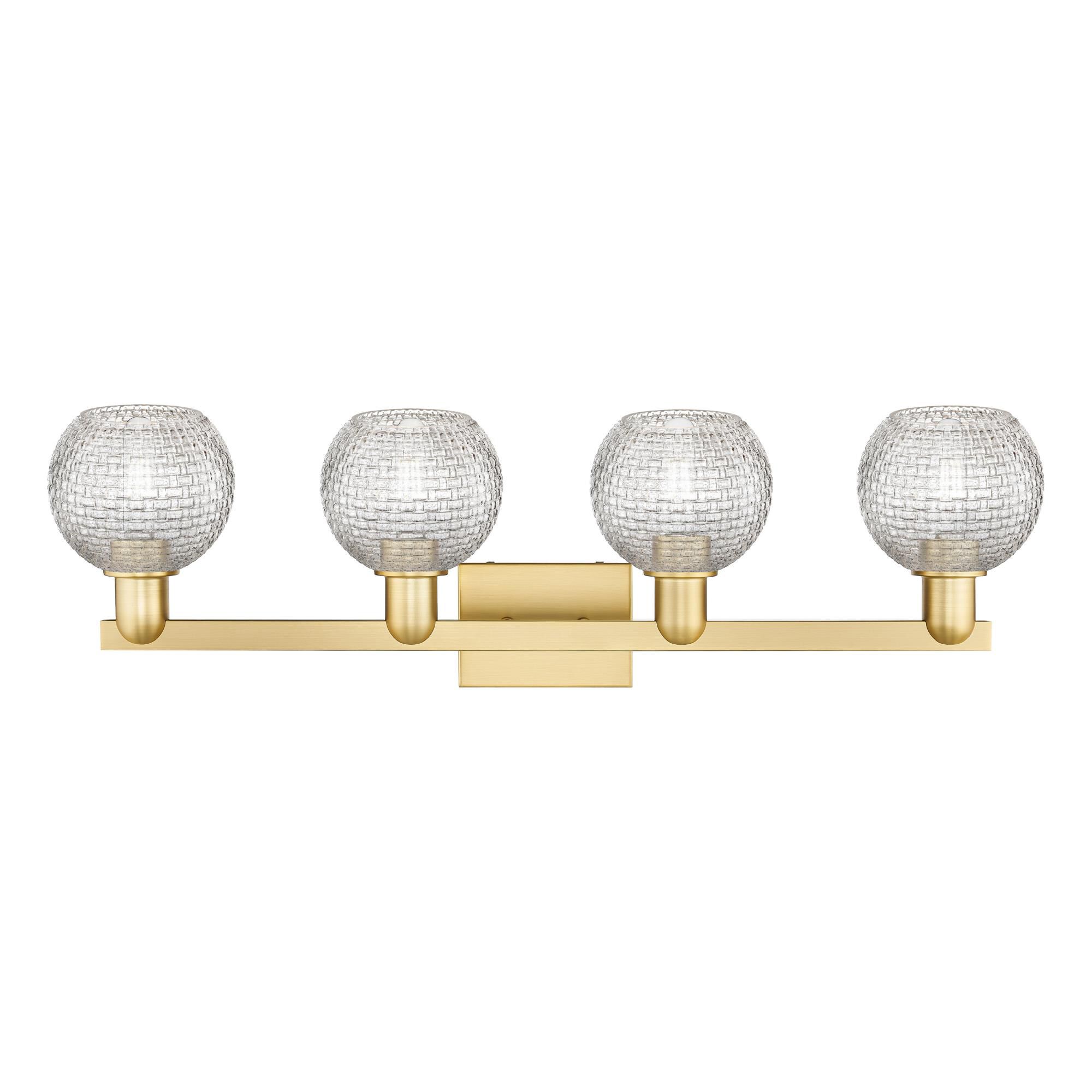 Shown in Satin Gold finish and Clear Basketweave glass