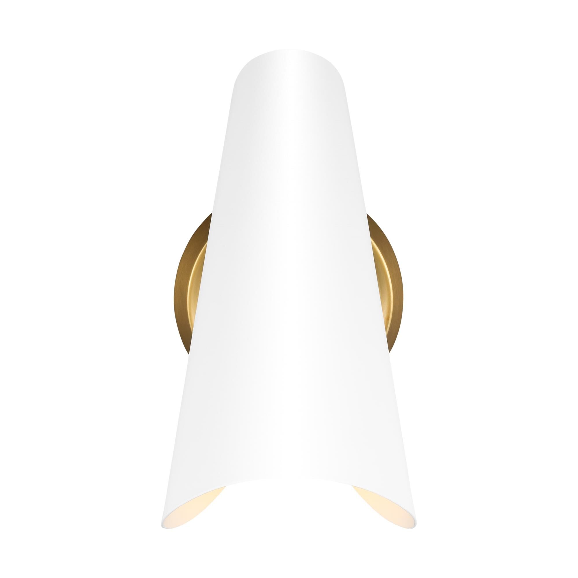 Shown in Burnished Brass finish and Matte White Steel shade