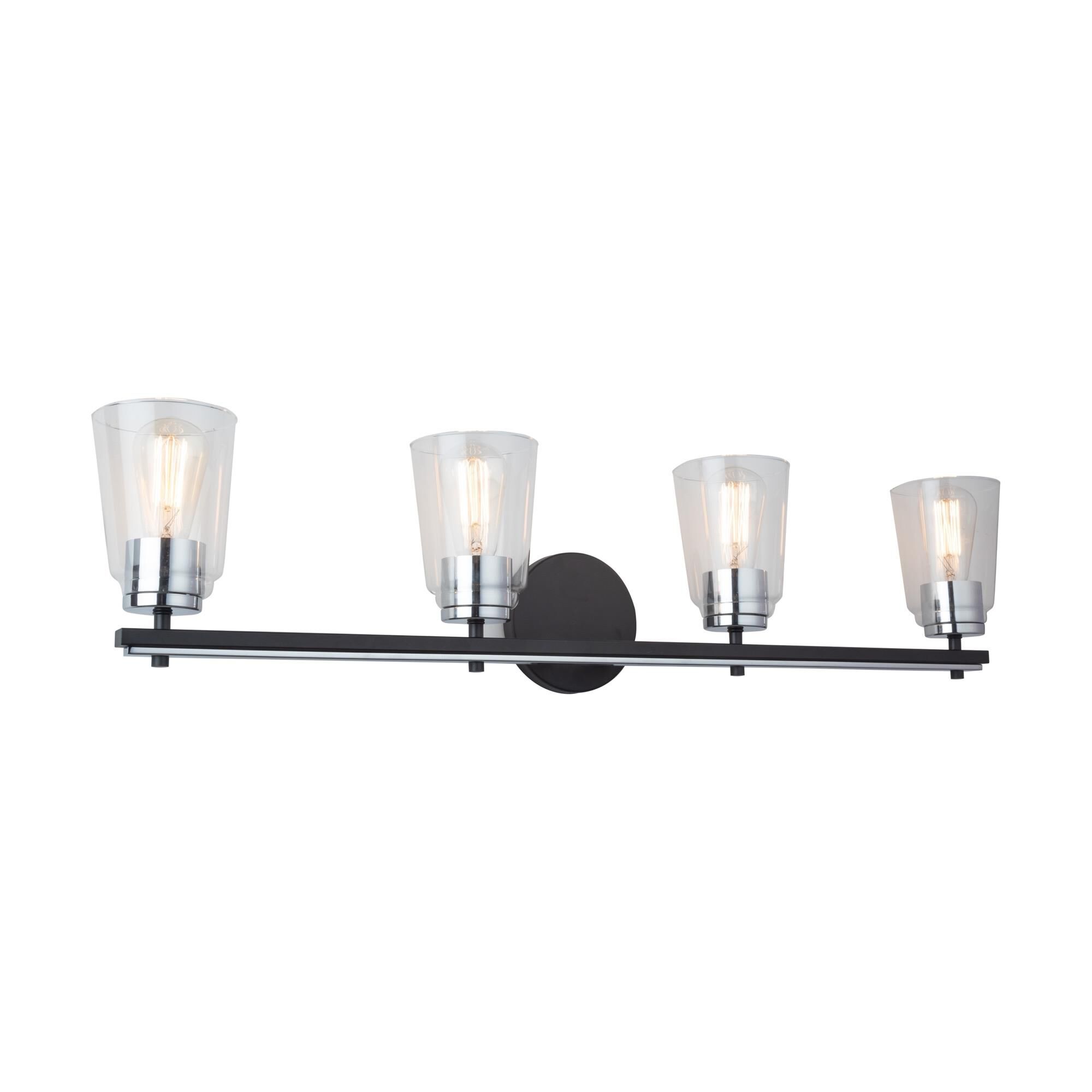 Shown in Black And Chrome finish and Glass shade