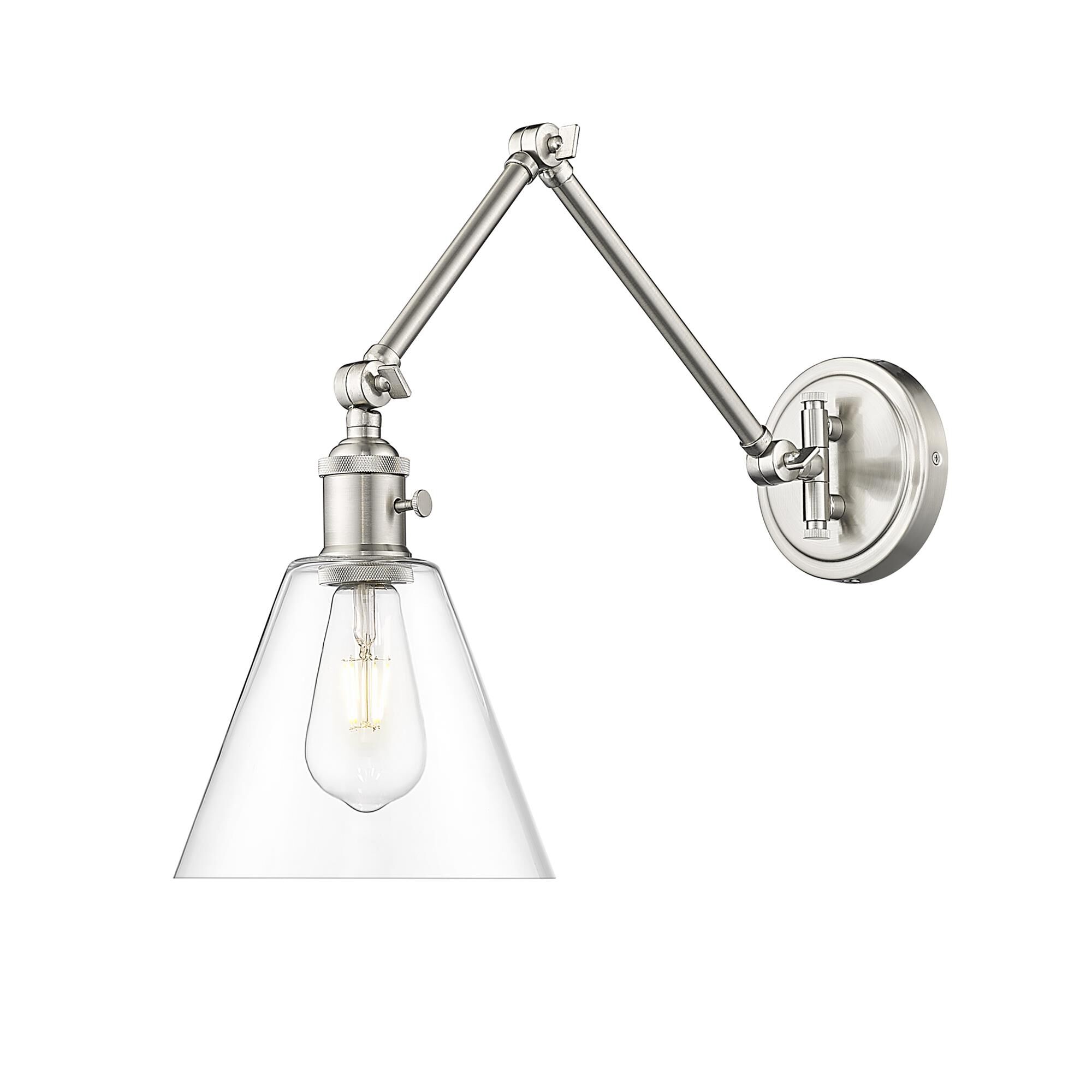 Shown in Brushed Nickel finish and Brushed Nickel glass and Brushed Nickel shade