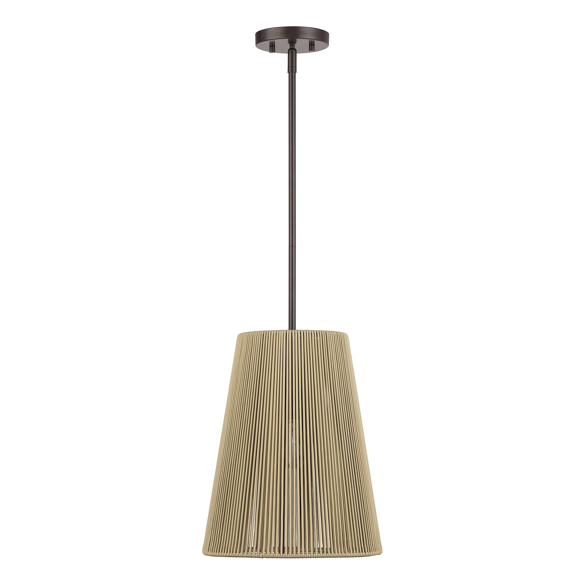 Shown in English Bronze finish and Hand-Woven Venetian Gold Color Polyester Rope shade