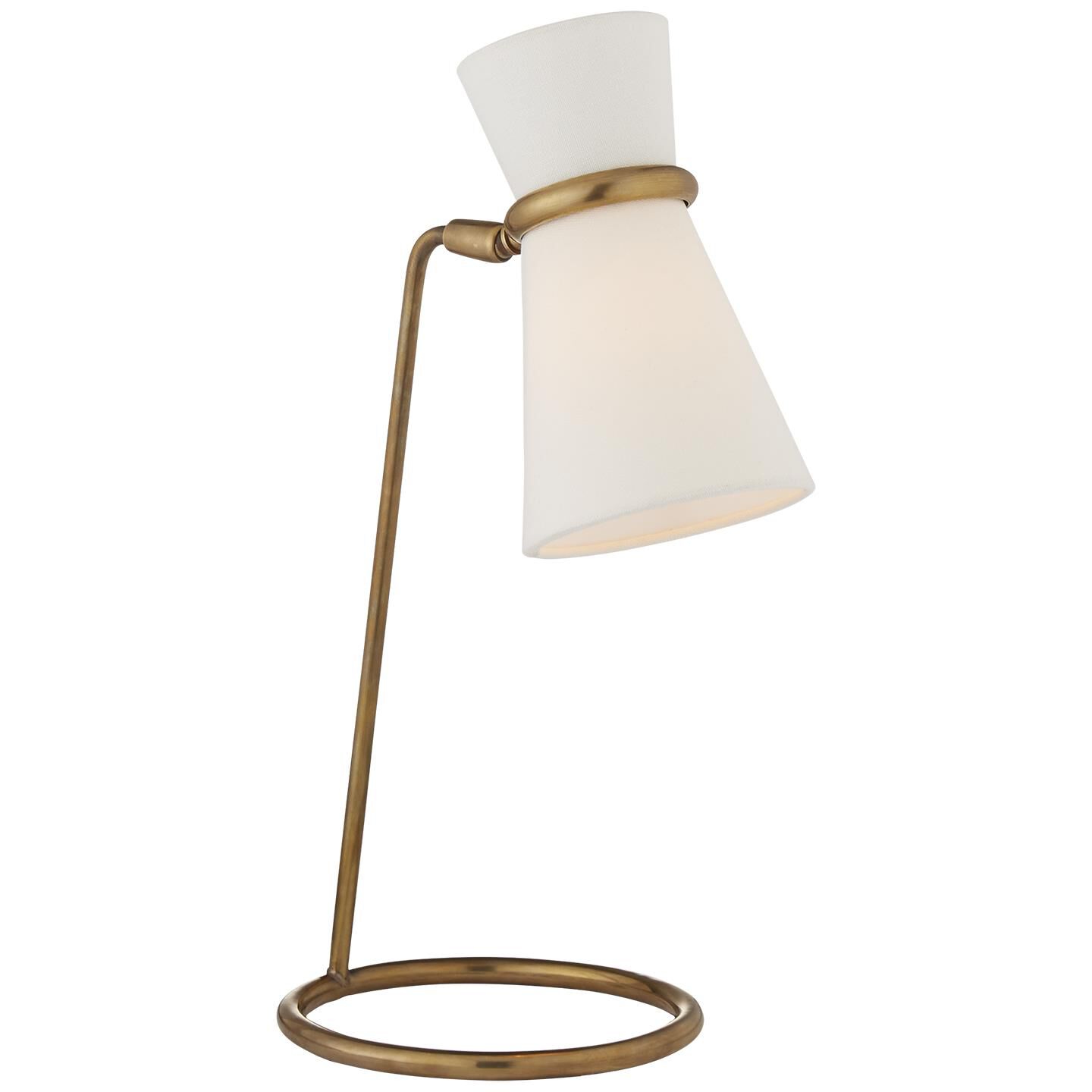 Shown in Hand-Rubbed Antique Brass finish and Linen shade