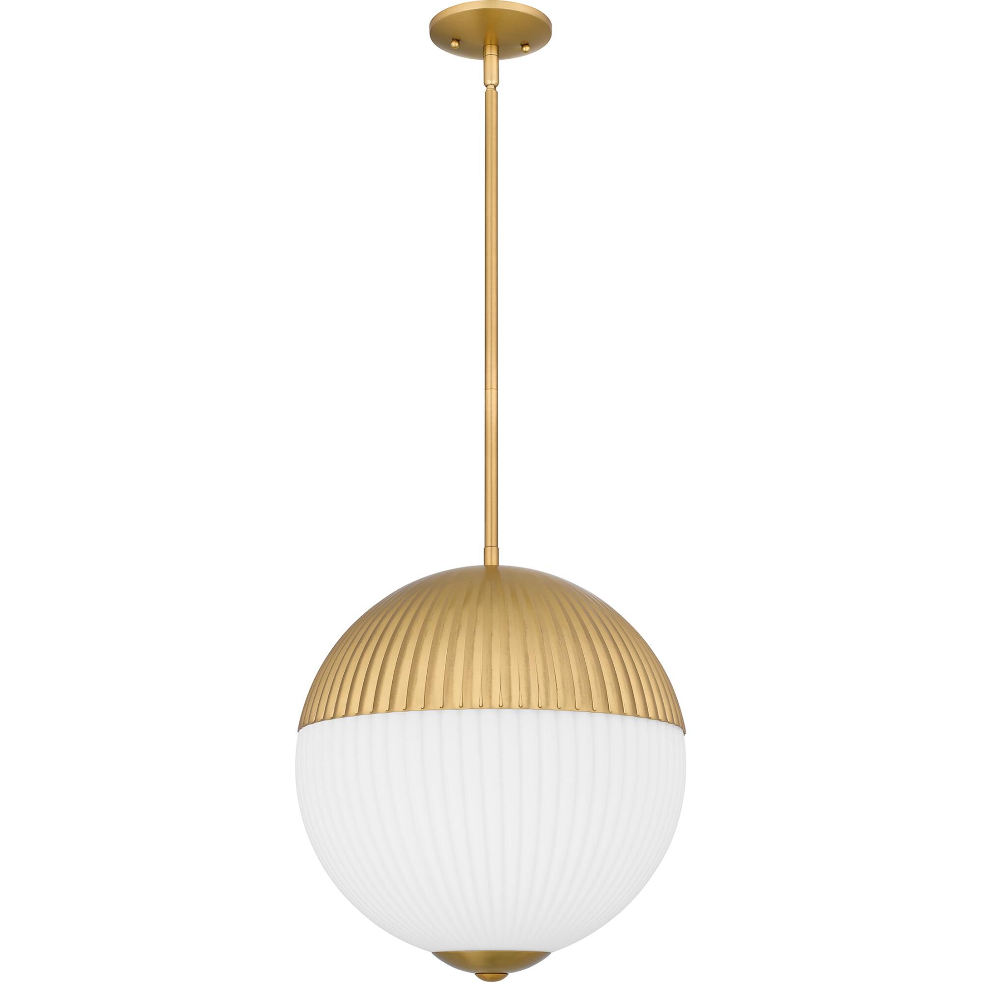Shown in Brushed Gold finish and Opal Etched Ribbed Glass shade
