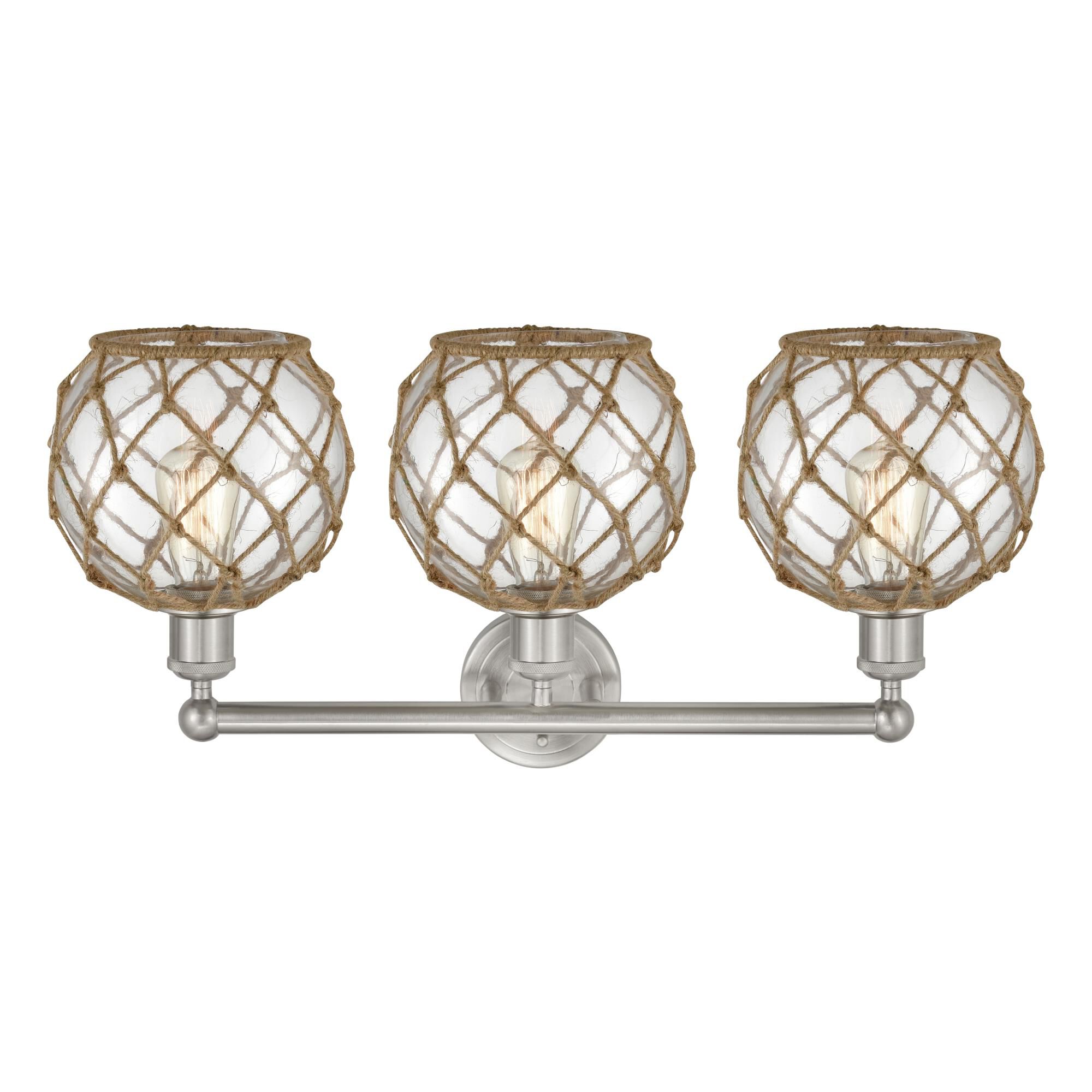 Shown in Brushed Satin Nickel finish and Clear with Brown Rope glass