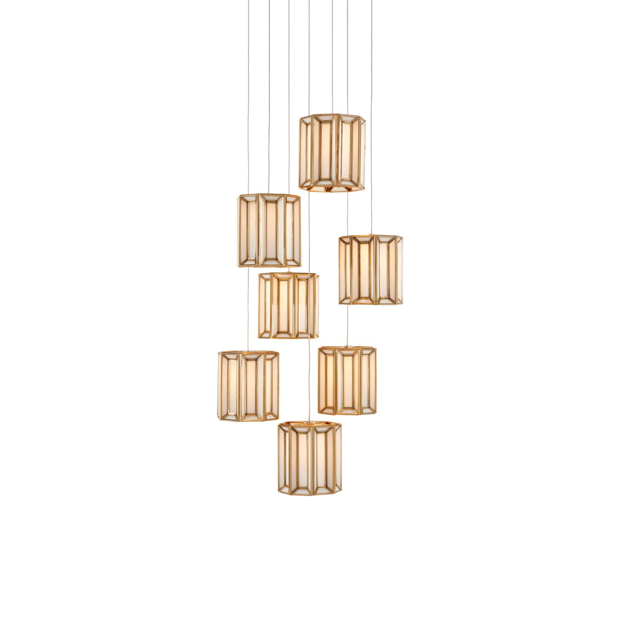 Shown in Antique Brass/White/Painted Silver finish and Antique Brass/Frosted Glass shade