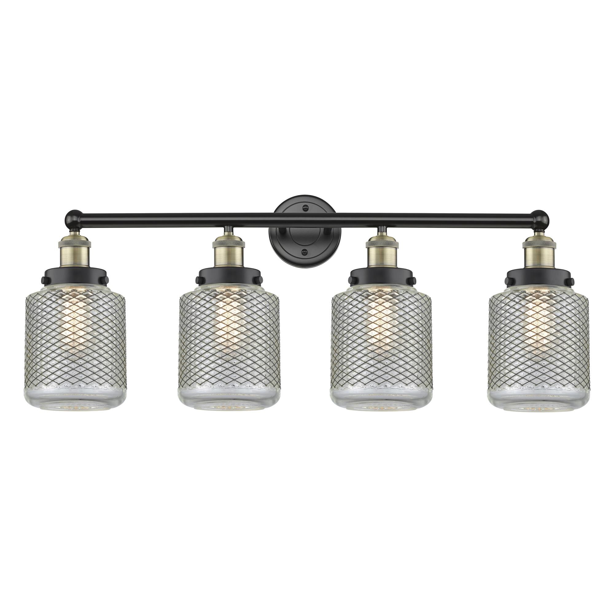 Shown in Black Antique Brass finish and Clear Wire Mesh glass