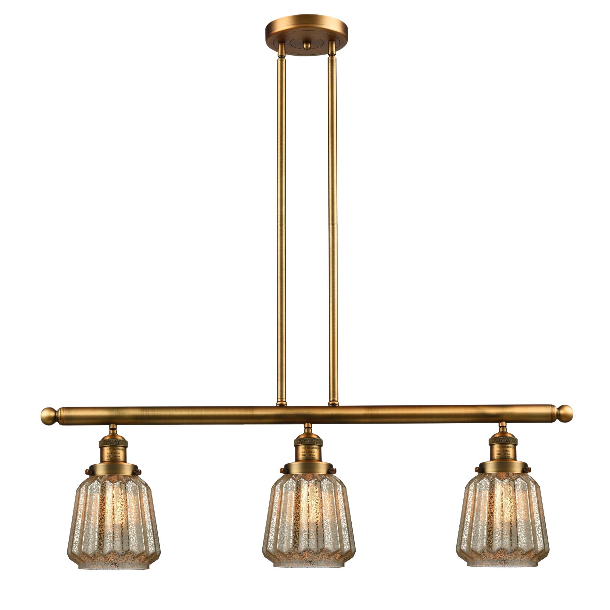 Shown in Brushed Brass finish and Mercury Fluted glass