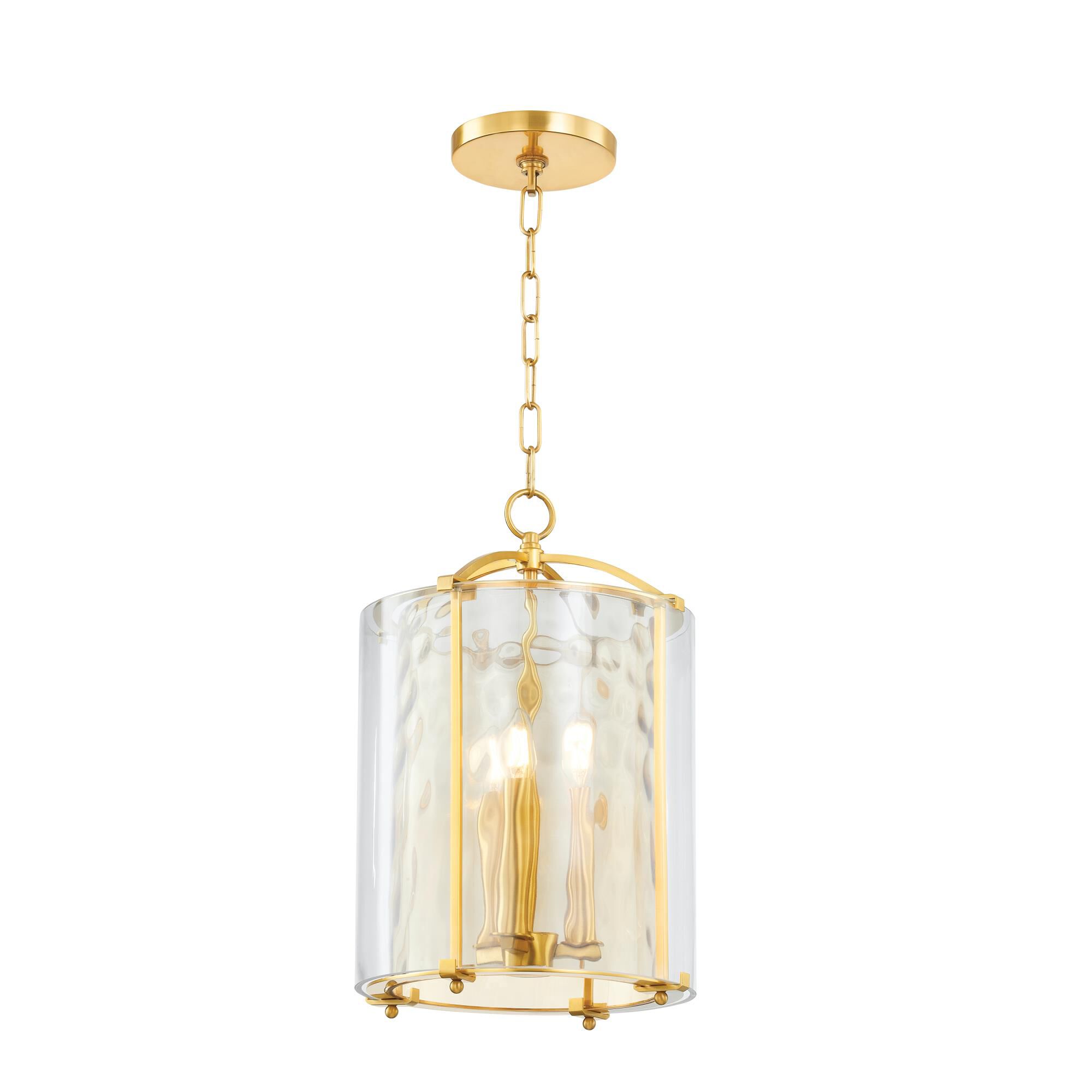 Shown in Aged Brass finish and Clear glass