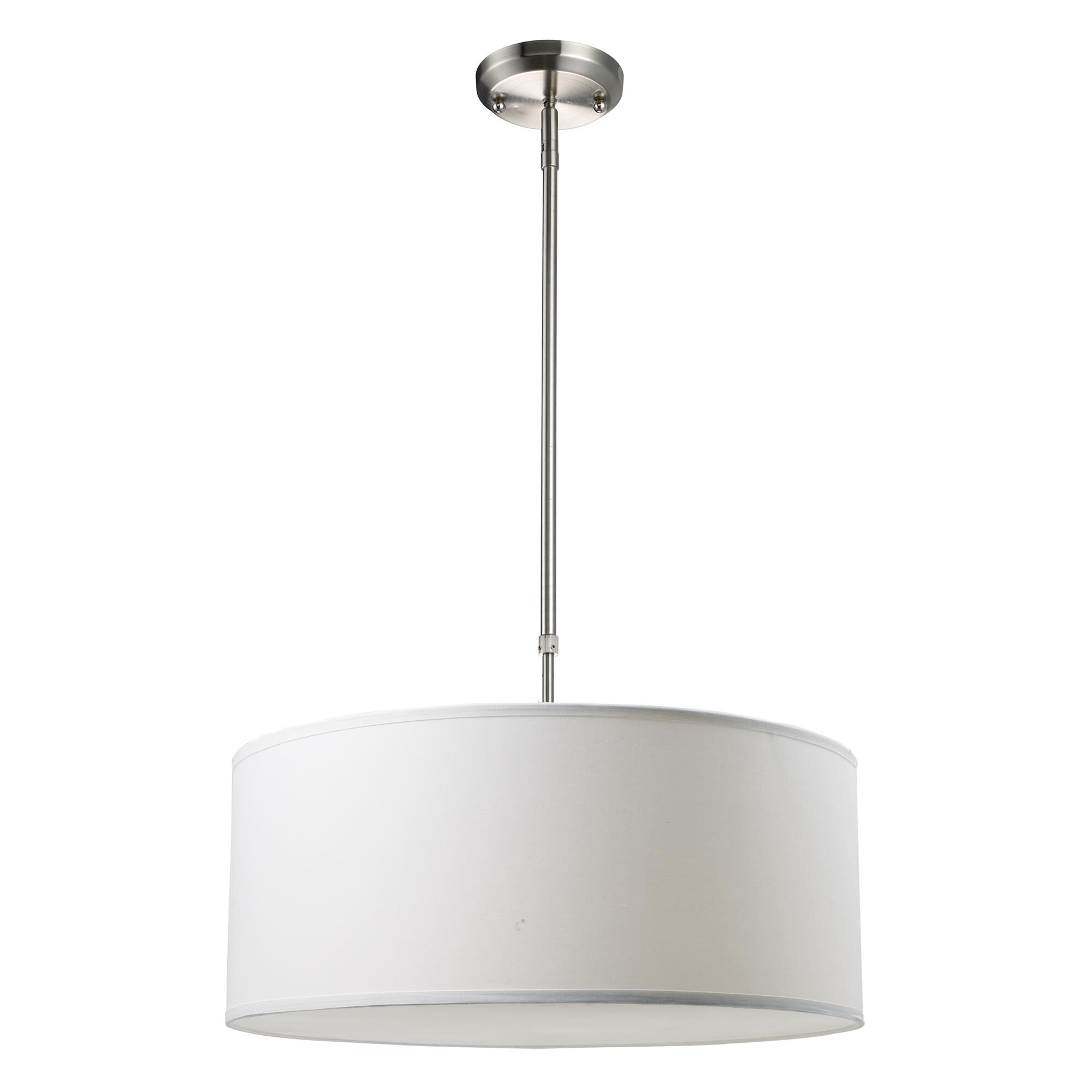 Shown in Brushed Nickel finish and Fabric glass and Fabric shade