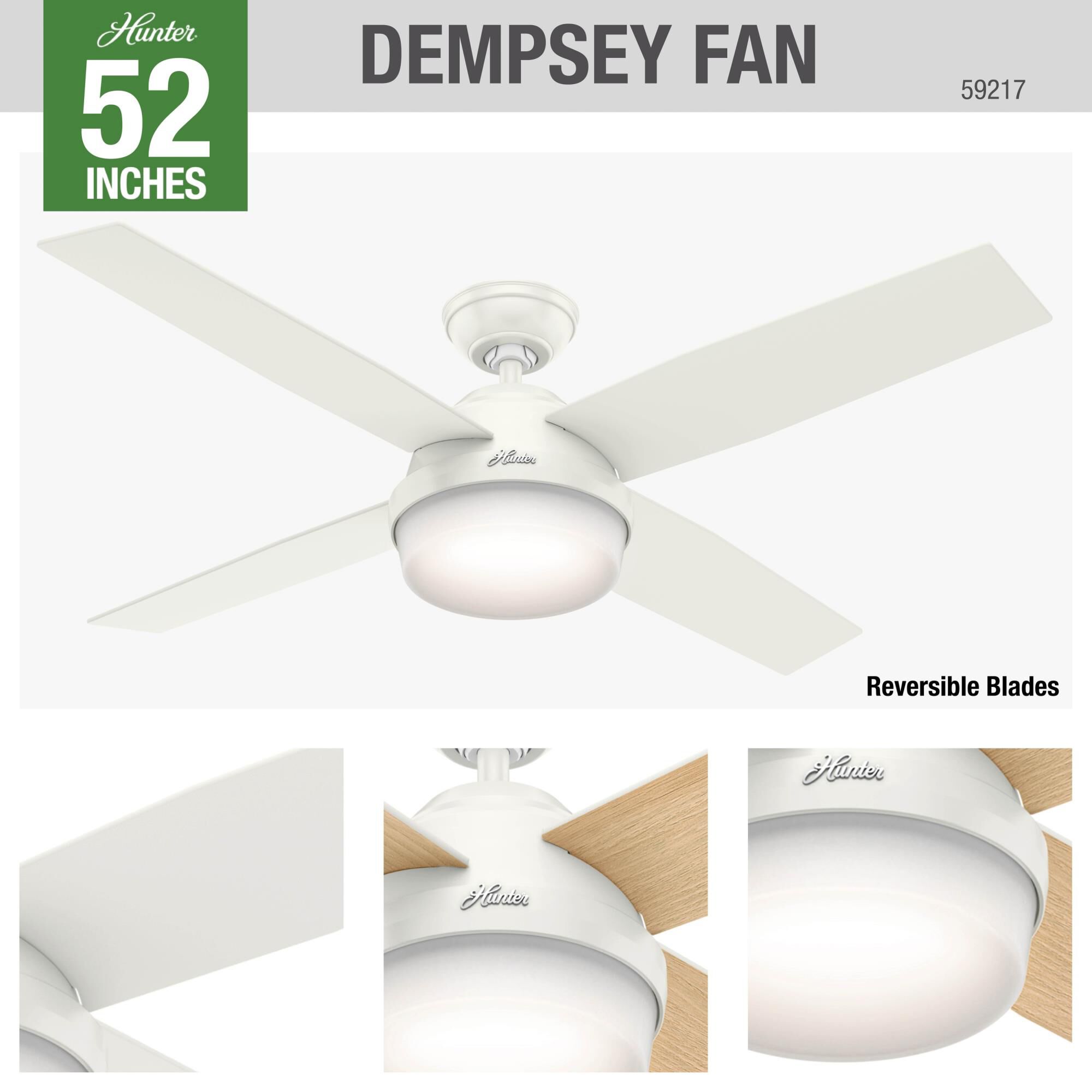 Dempsey 52 Inch Ceiling Fan with Light Kit by Hunter Fan