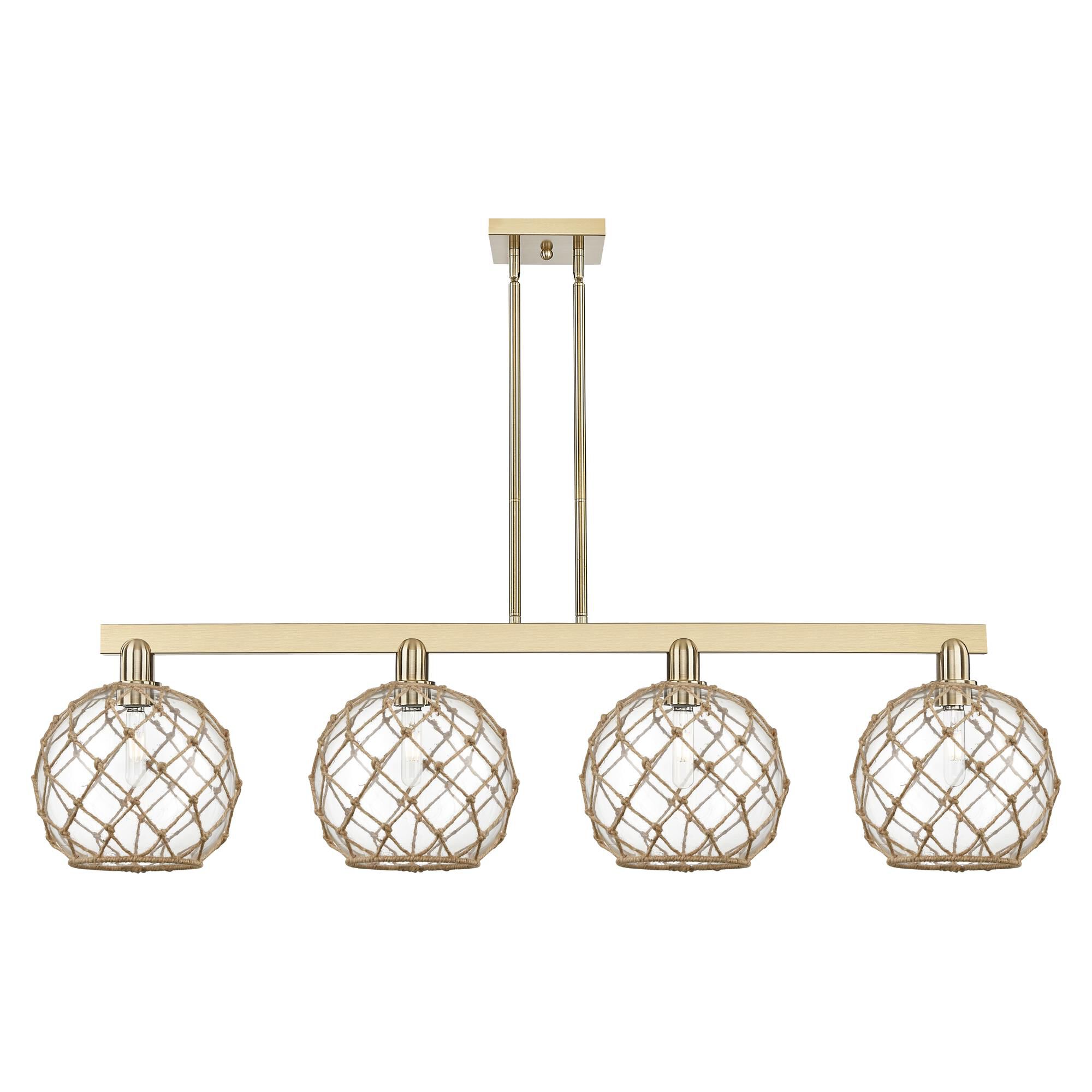 Shown in Champagne Bronze finish and Clear with Brown Rope glass