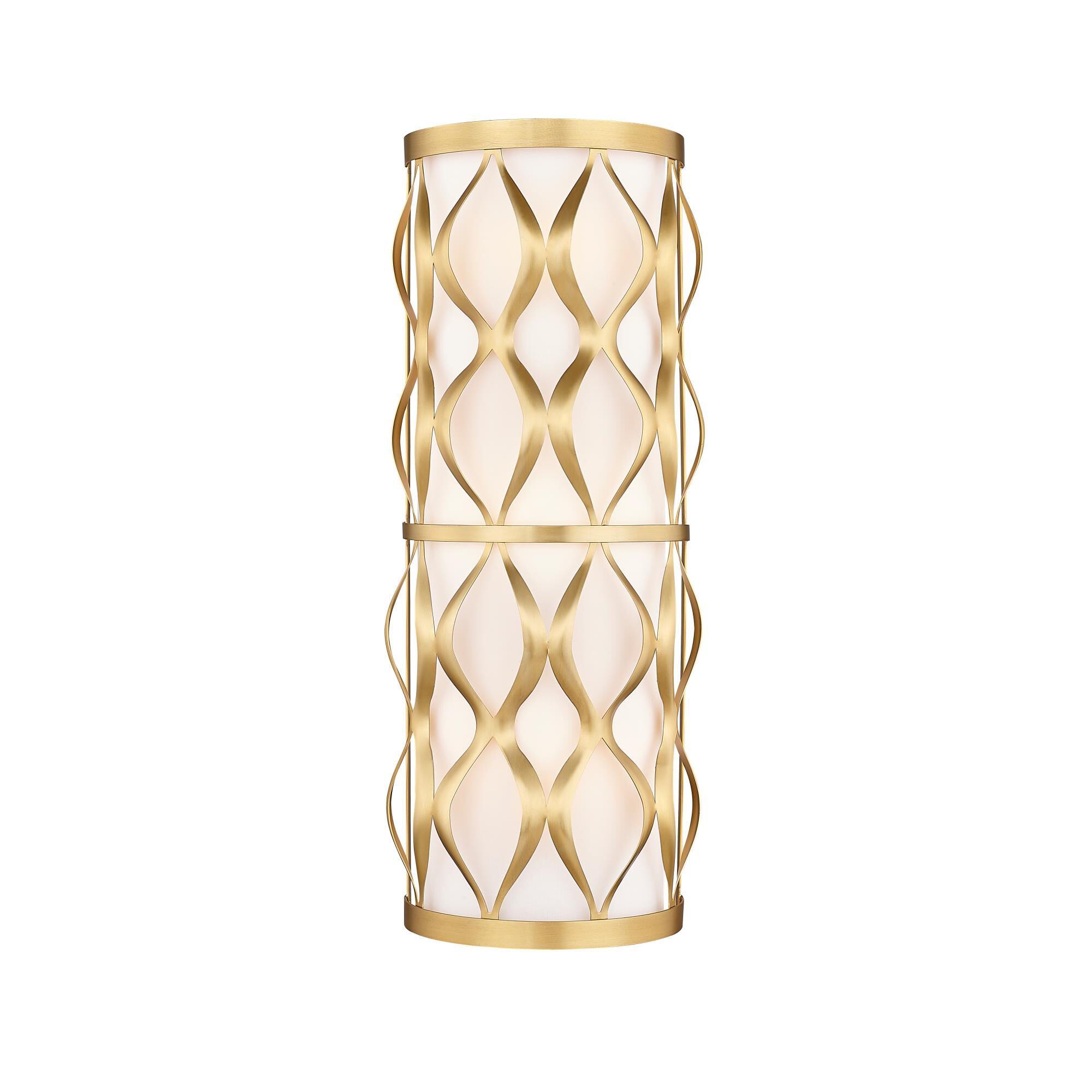 Shown in Modern Gold finish and White glass and White shade
