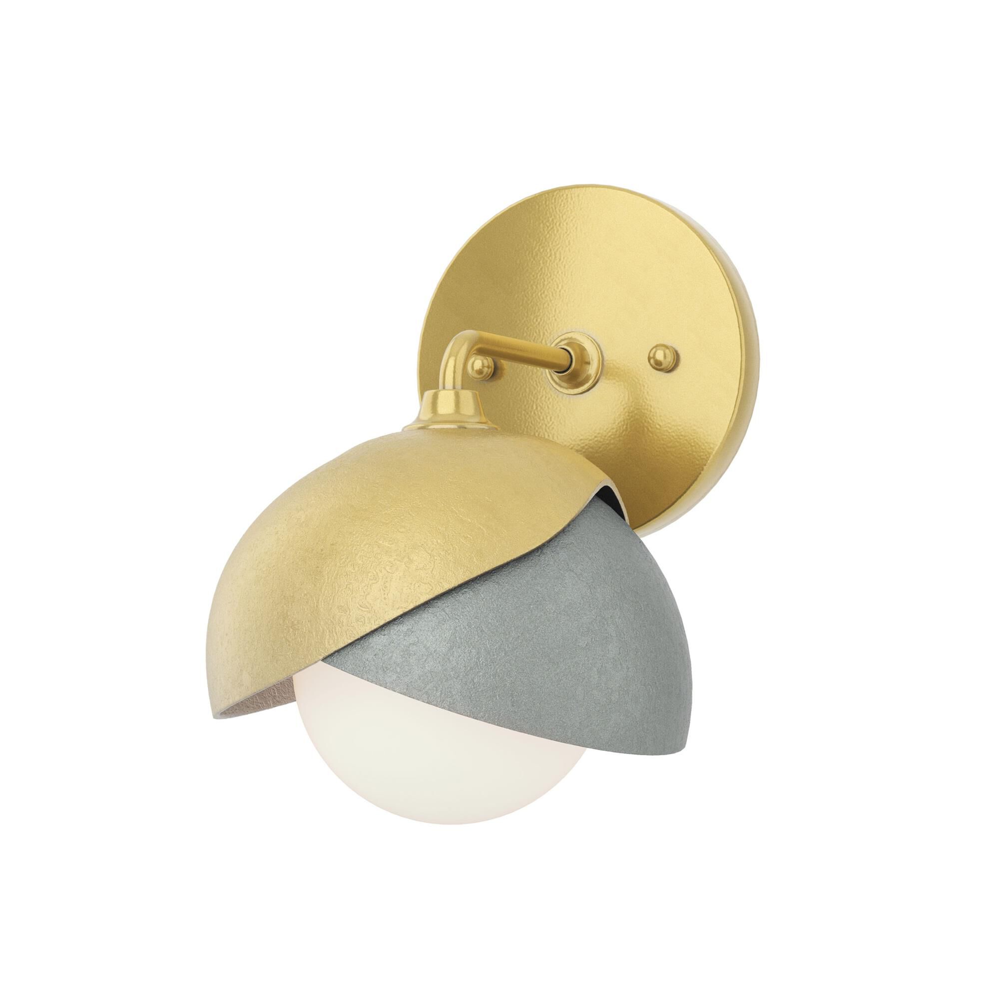 Shown in Modern Brass finish and Opal glass and Vintage Platinum (82) accent