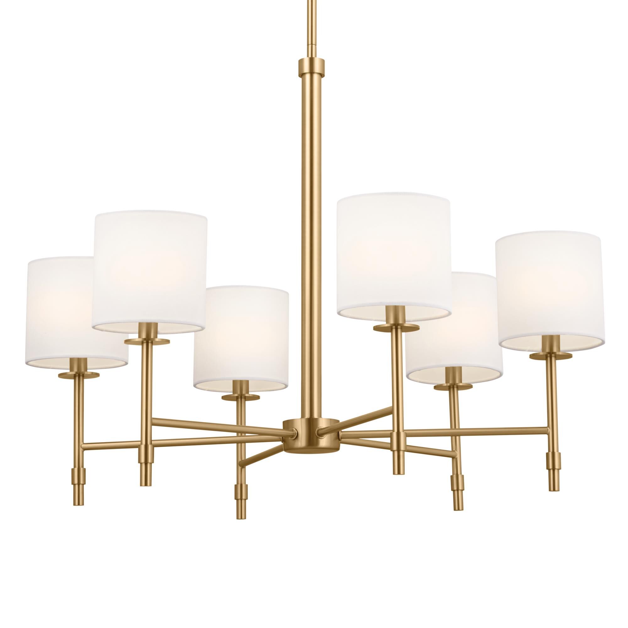Shown in Brushed Natural Brass finish and Fabric and Drum shade