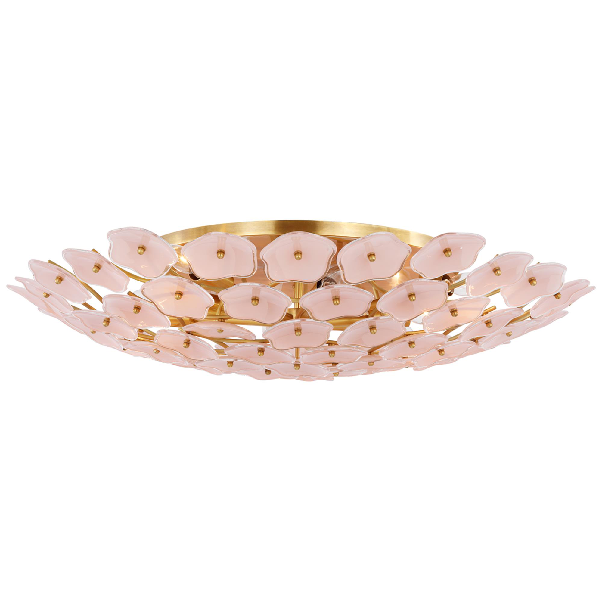 Shown in Soft Brass finish and Blush glass