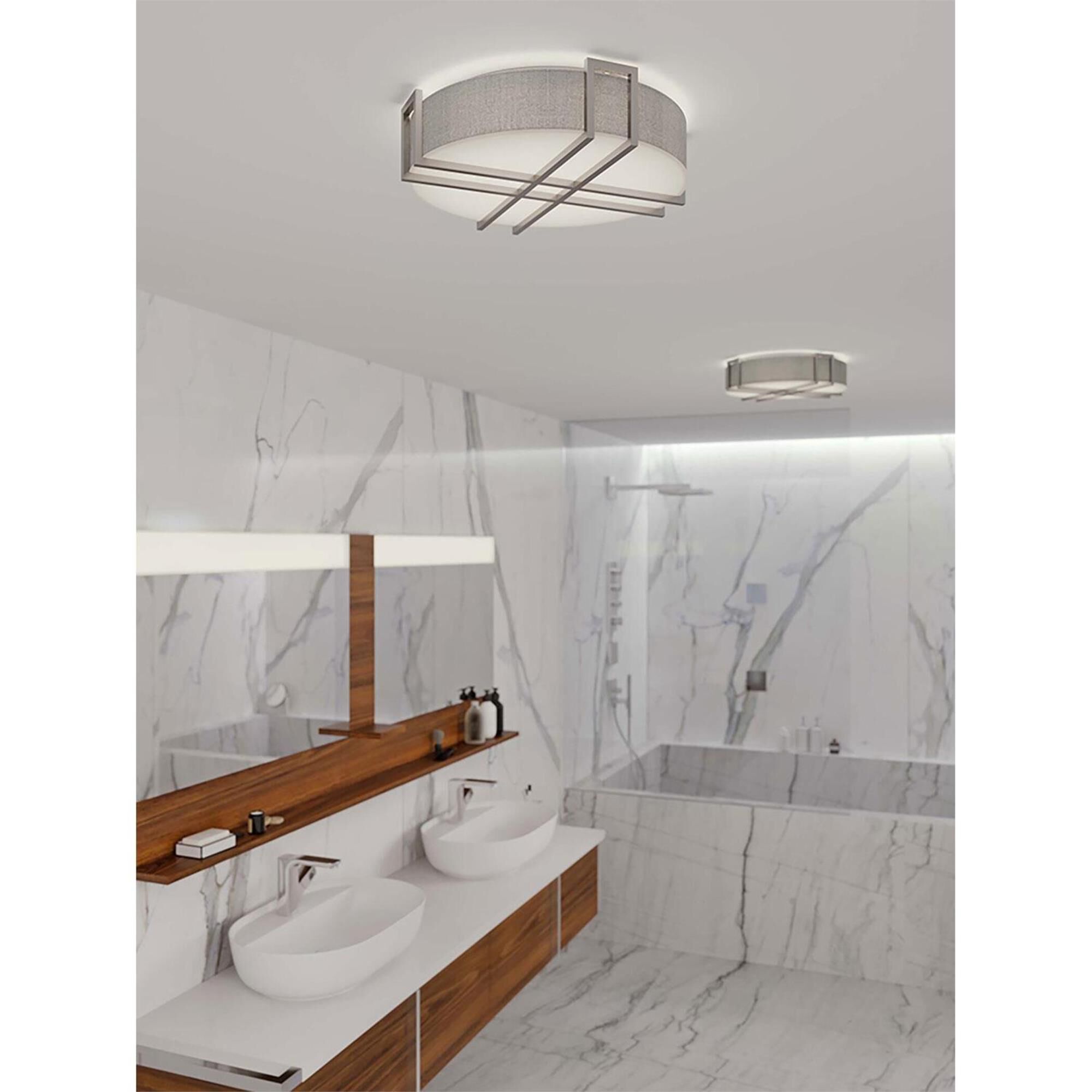 Shown in Satin Nickel finish and Grey, White Linen, Acrylic shade and No Accent accent
