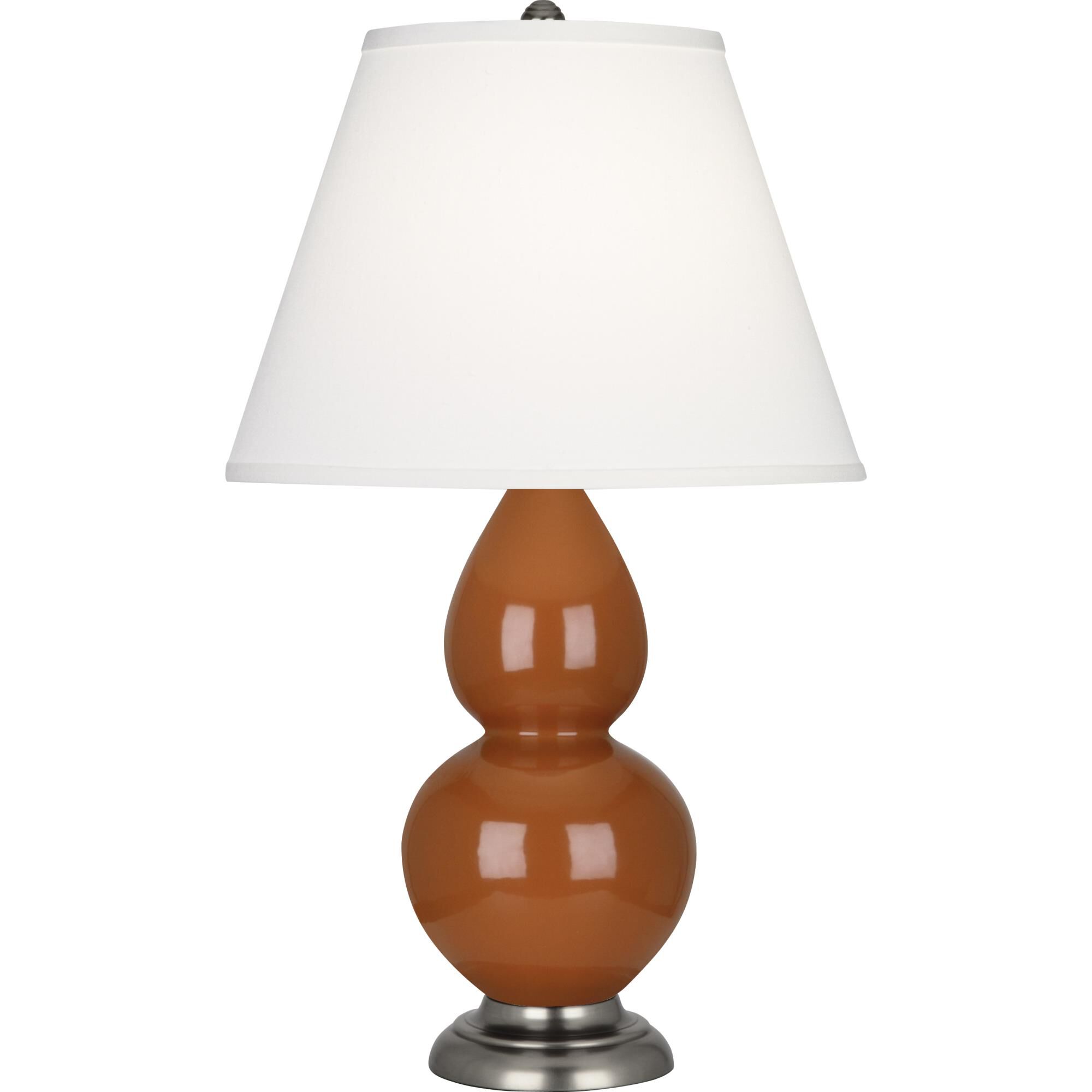 Shown in Cinnamon Glazed Ceramic finish and Pearl Dupioni Fabric shade