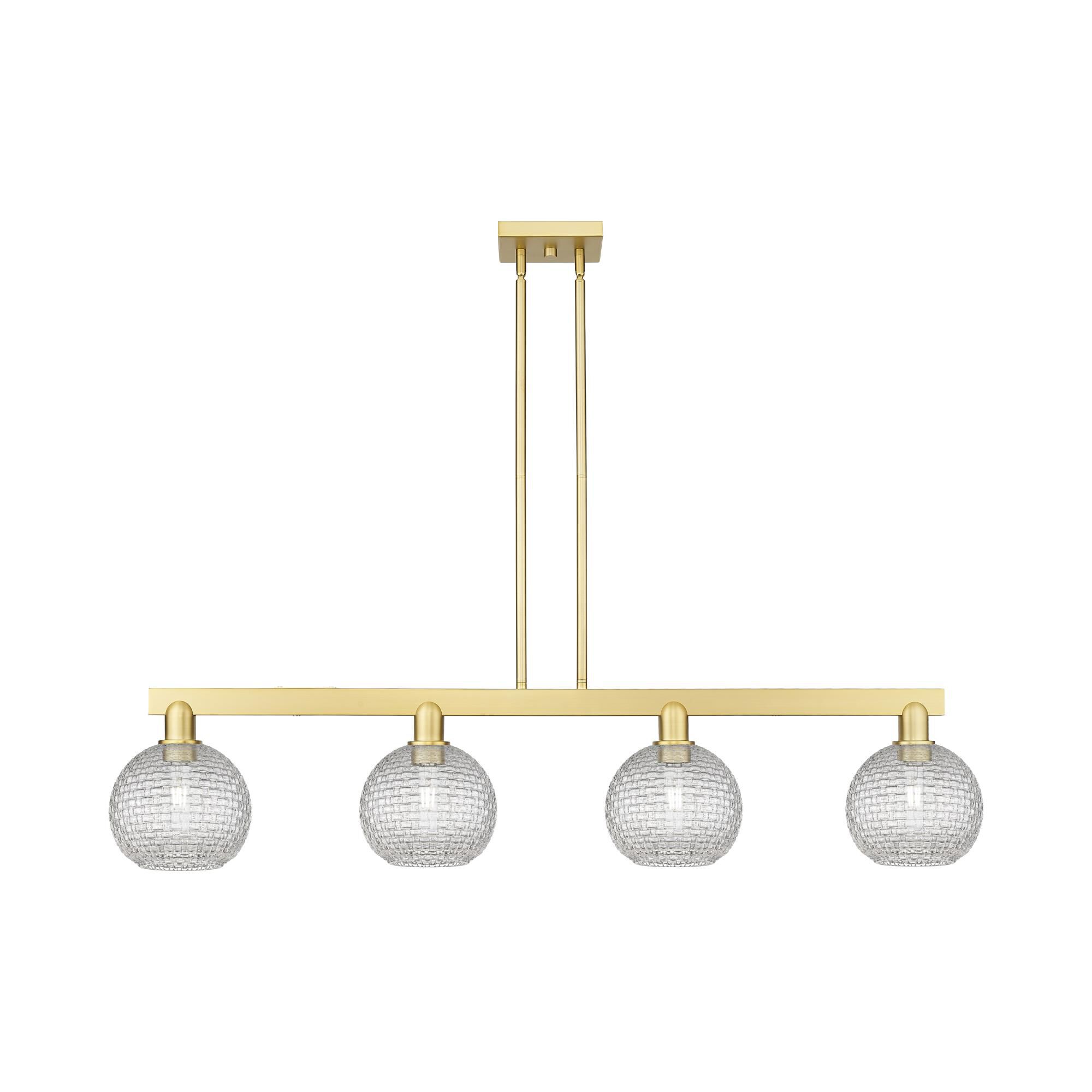 Shown in Satin Gold finish and Clear Basketweave glass