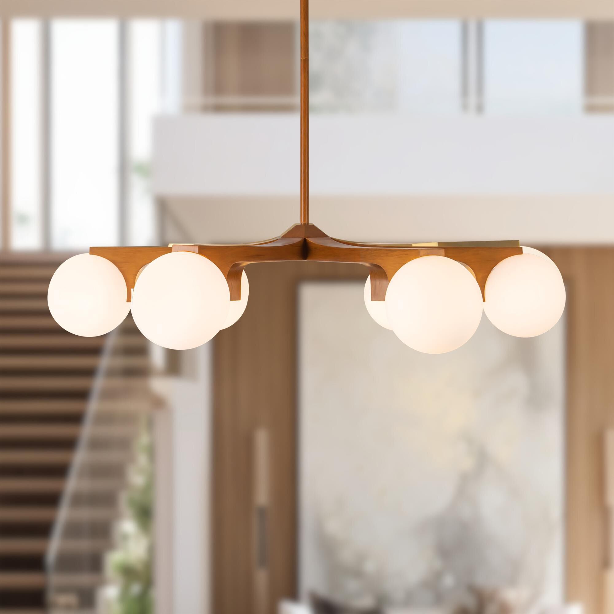 Shown in Teak finish and Matte Opal glass