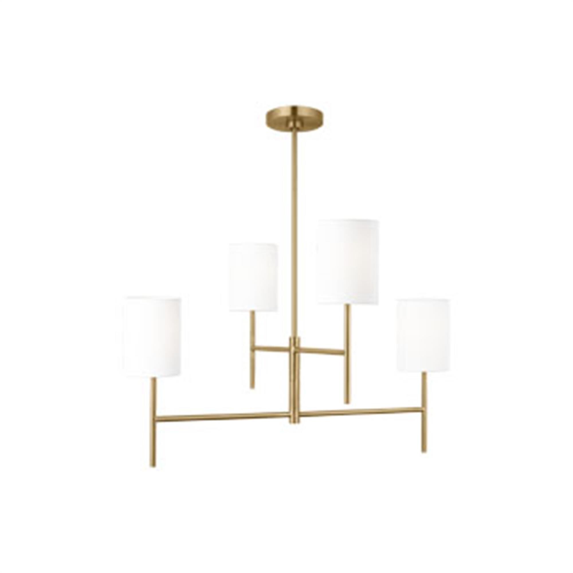 Shown in Burnished Brass finish and White Linen shade