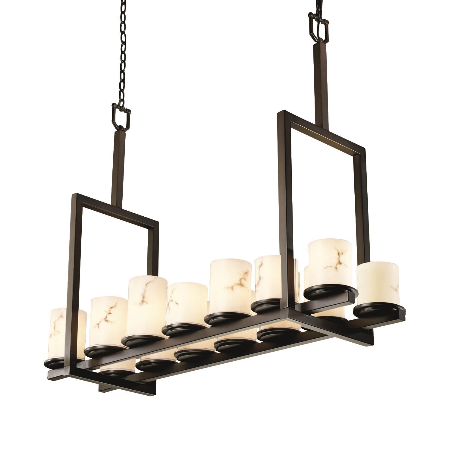 Shown in Dark Bronze finish and Faux Alabaster Resin glass and Cylinder with Flat Rim accent