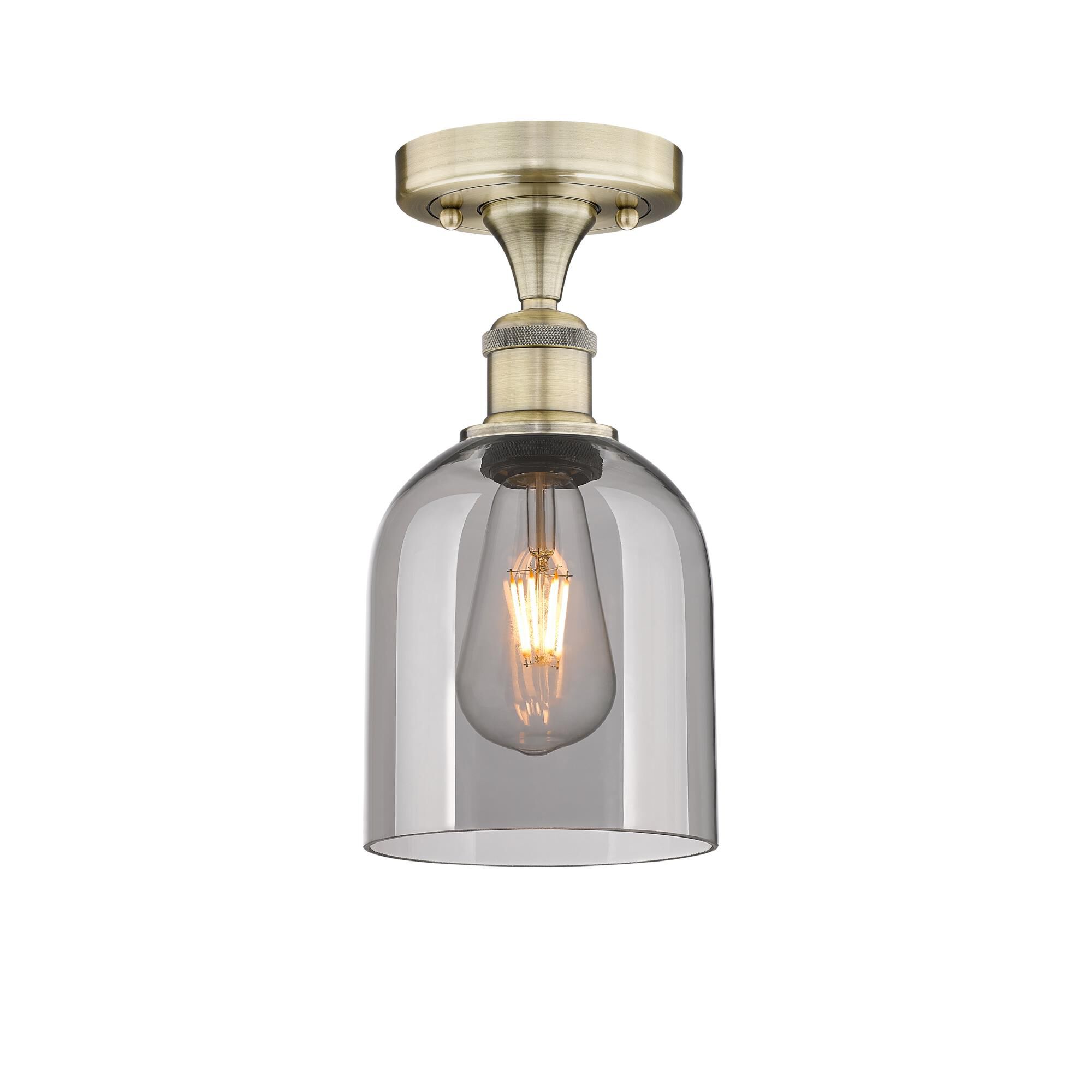 Shown in Antique Brass finish and Light Smoke glass