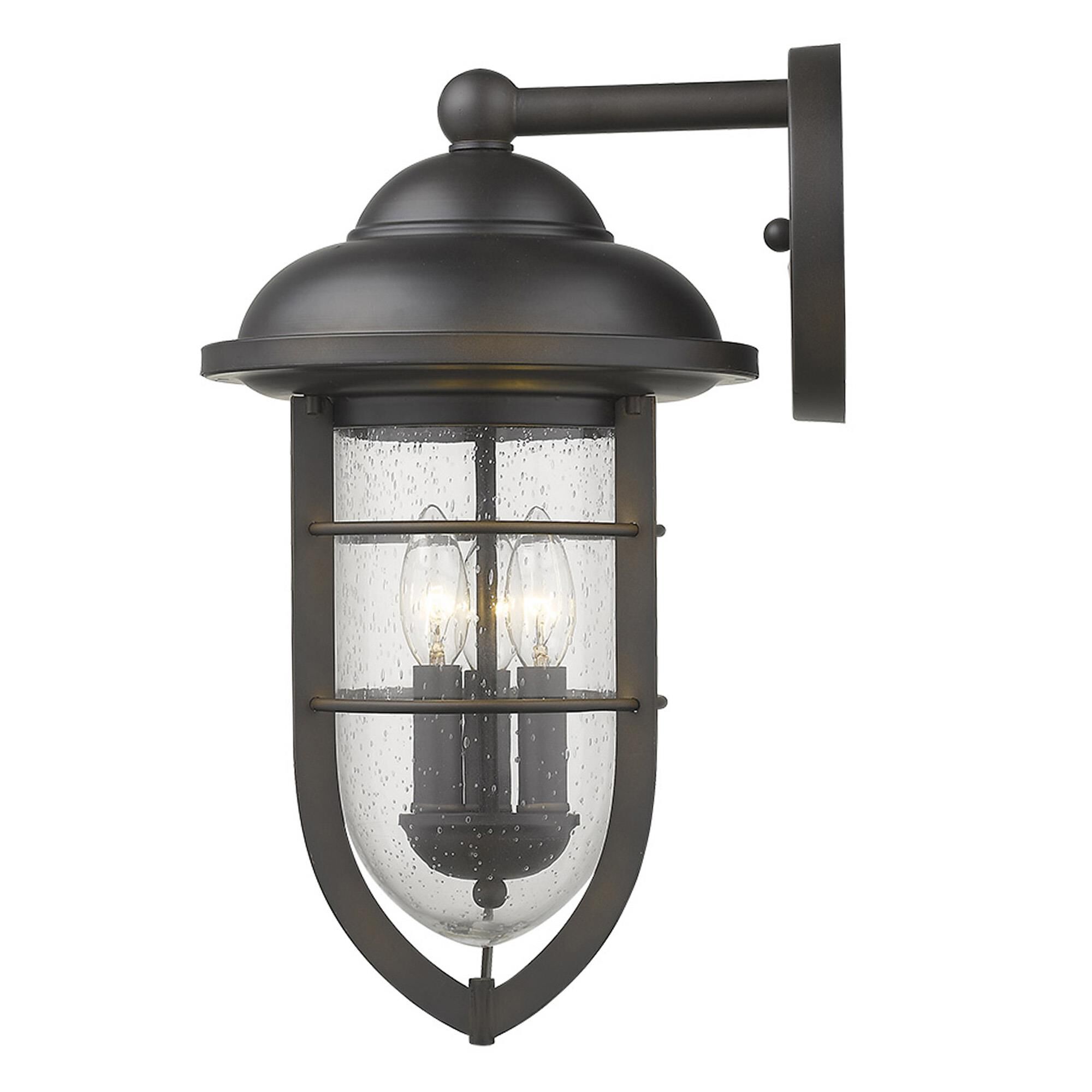 Shown in Oil-Rubbed Bronze finish and Clear glass and Clear, Seedy Glass Urn Shaped Globe shade