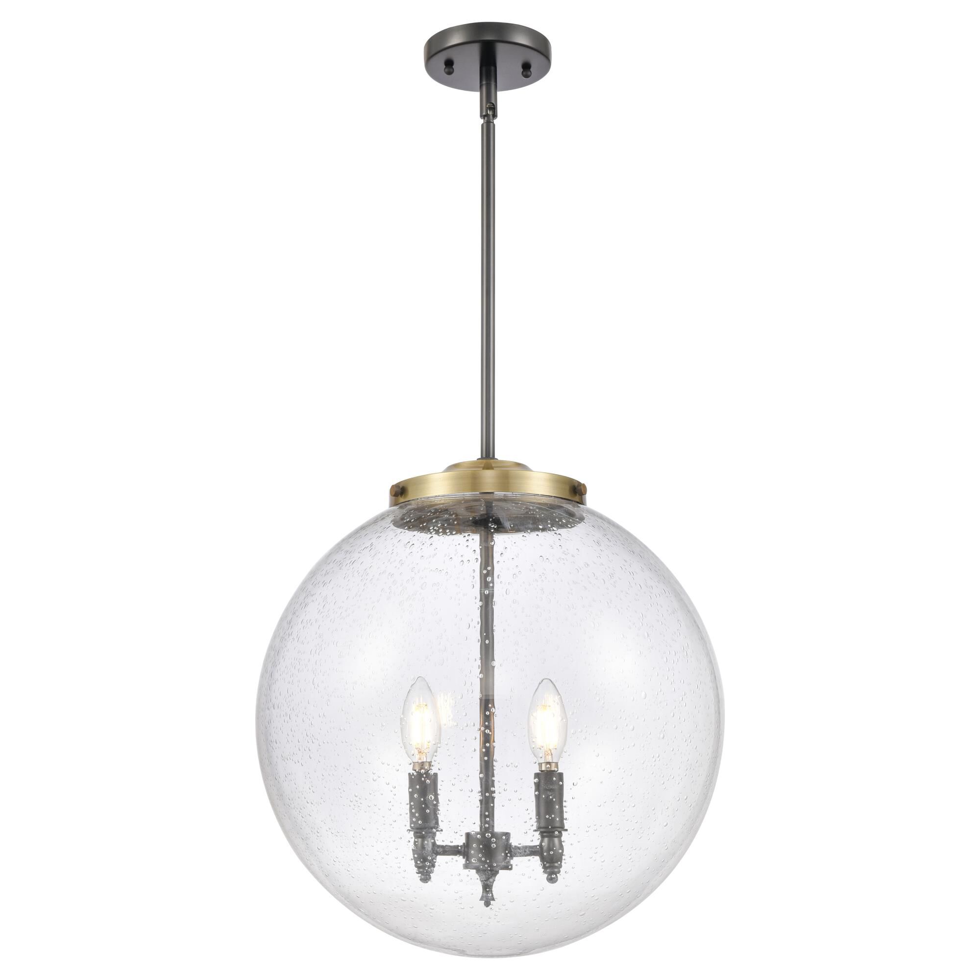 Shown in Black Antique Brass finish and Seedy Beacon glass