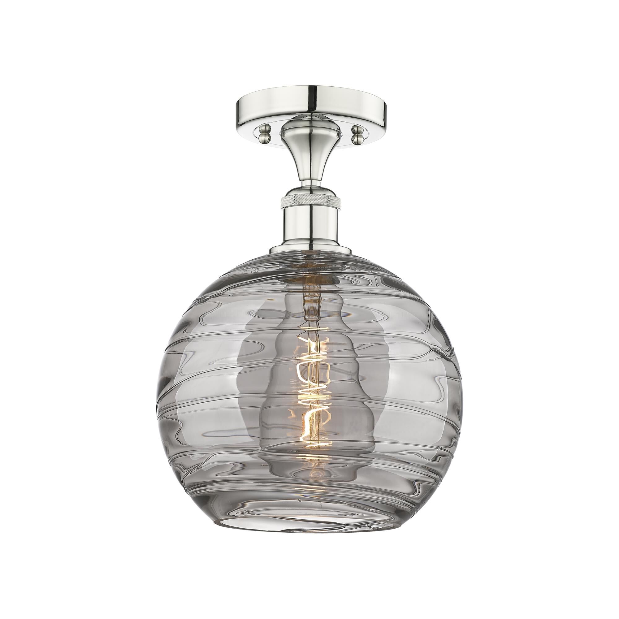 Shown in Polished Nickel finish and Light Smoke Deco Swirl glass