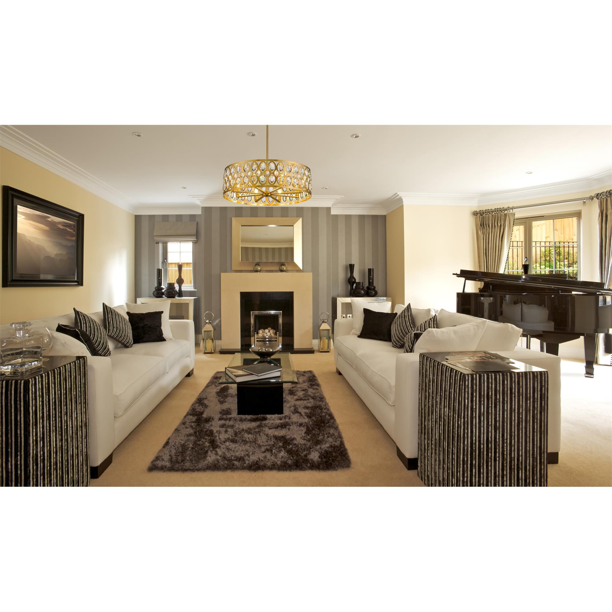 Shown in Heirloom Brass finish and Steel + K9 Crystal glass and Steel + K9 Crystal shade