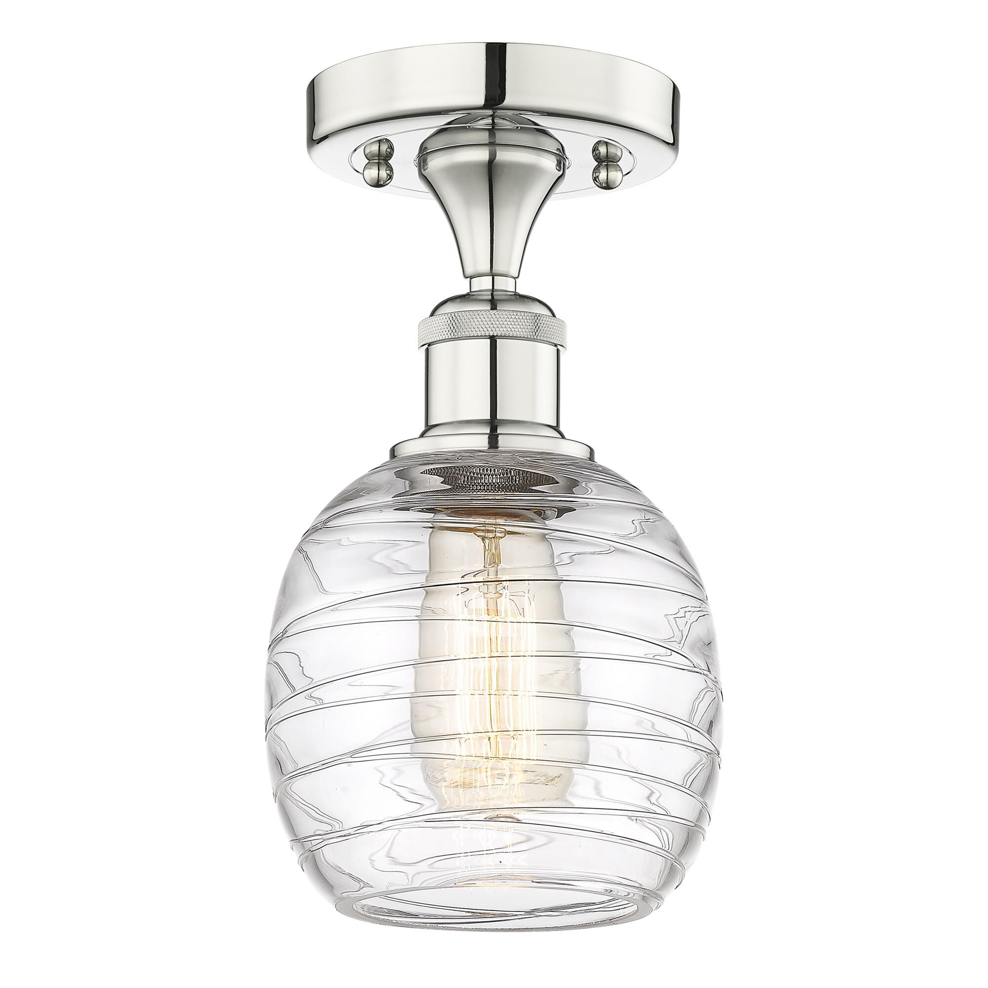 Shown in Polished Nickel finish and Deco Swirl glass