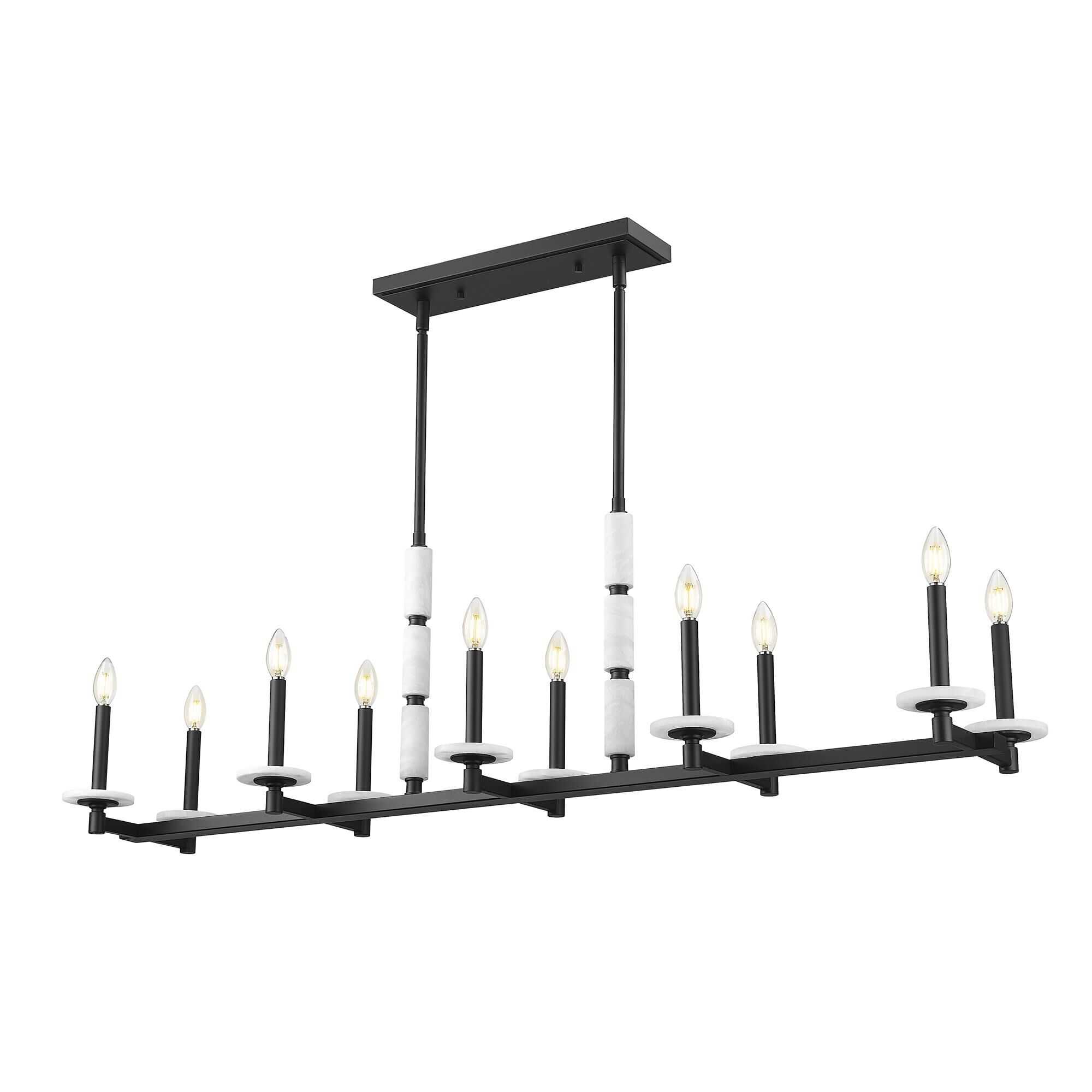 Shown in Matte Black finish and Alabaster glass and Alabaster shade
