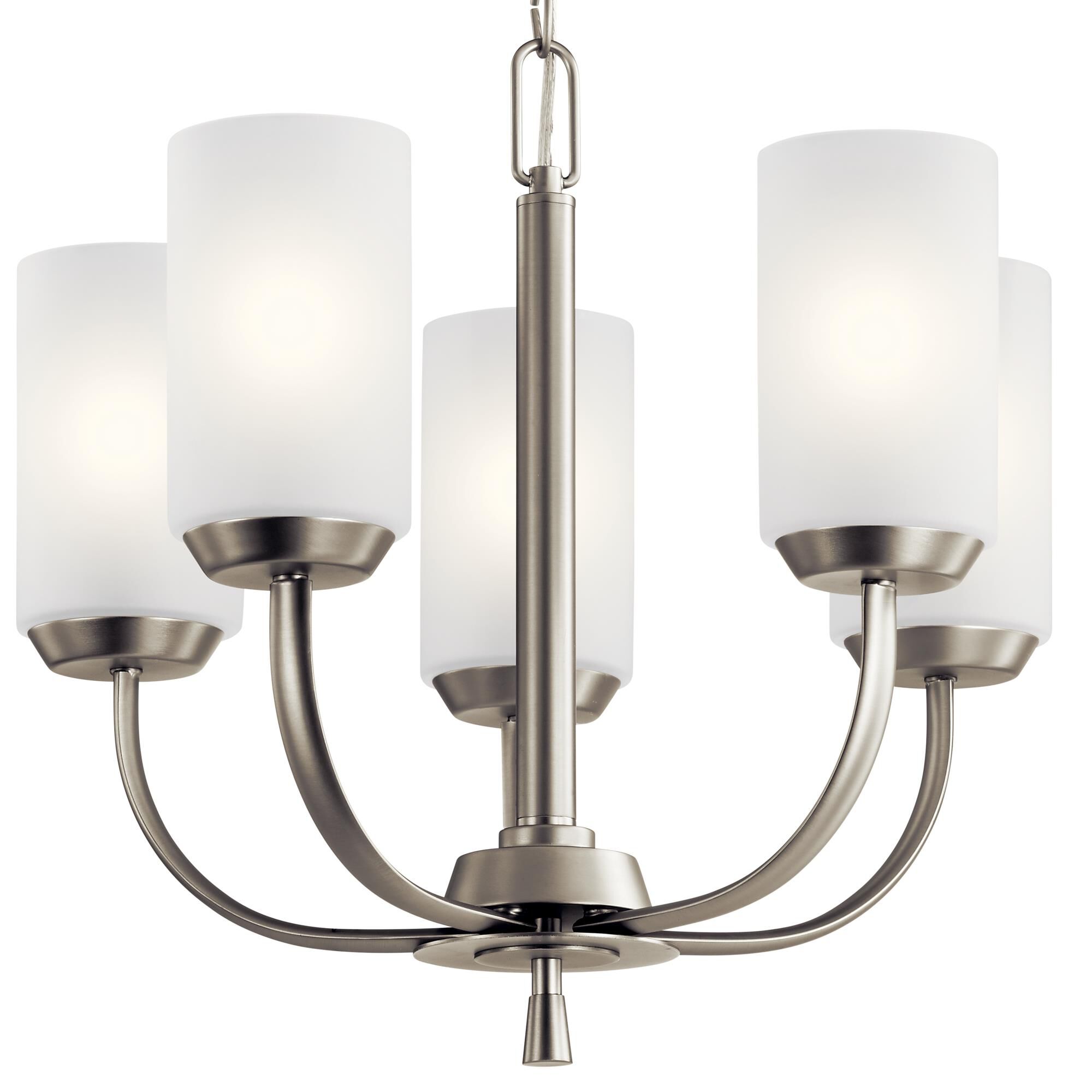 Shown in Brushed Nickel finish and Satin Etched glass