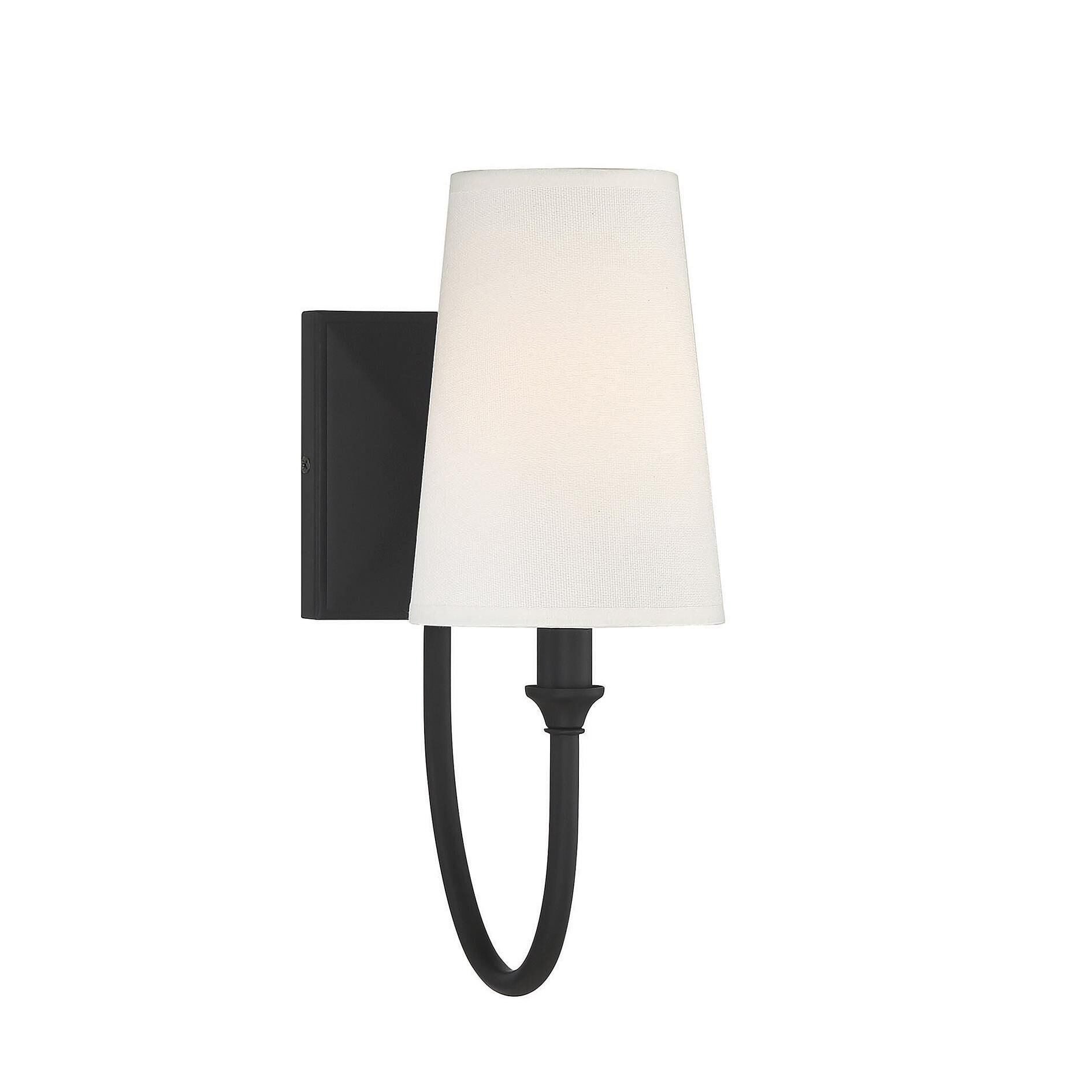 Shown in Matte Black finish and White Fabric shade