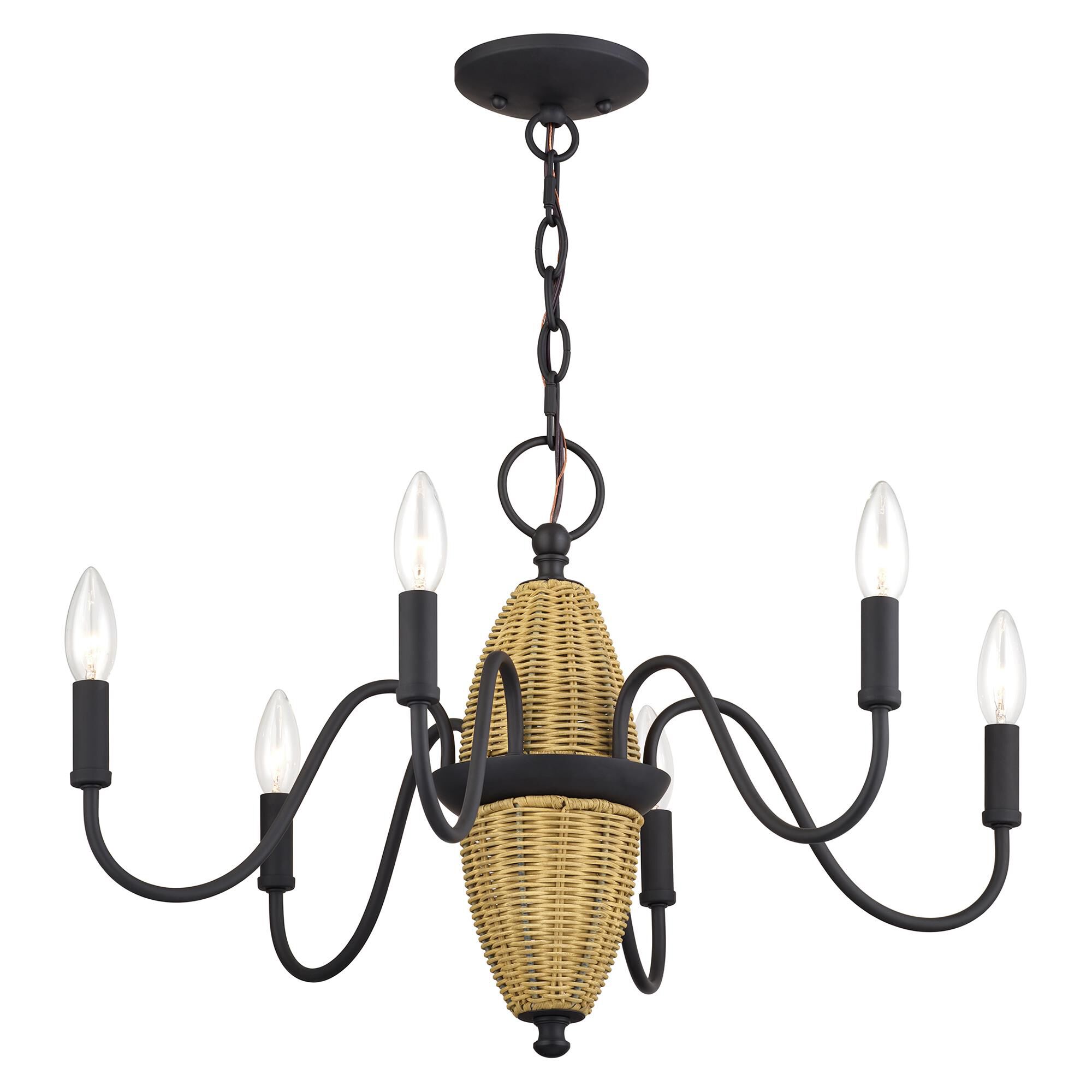 Shown in Bronze finish and Hand-Woven Rustic Walnut Color Rattan Column shade